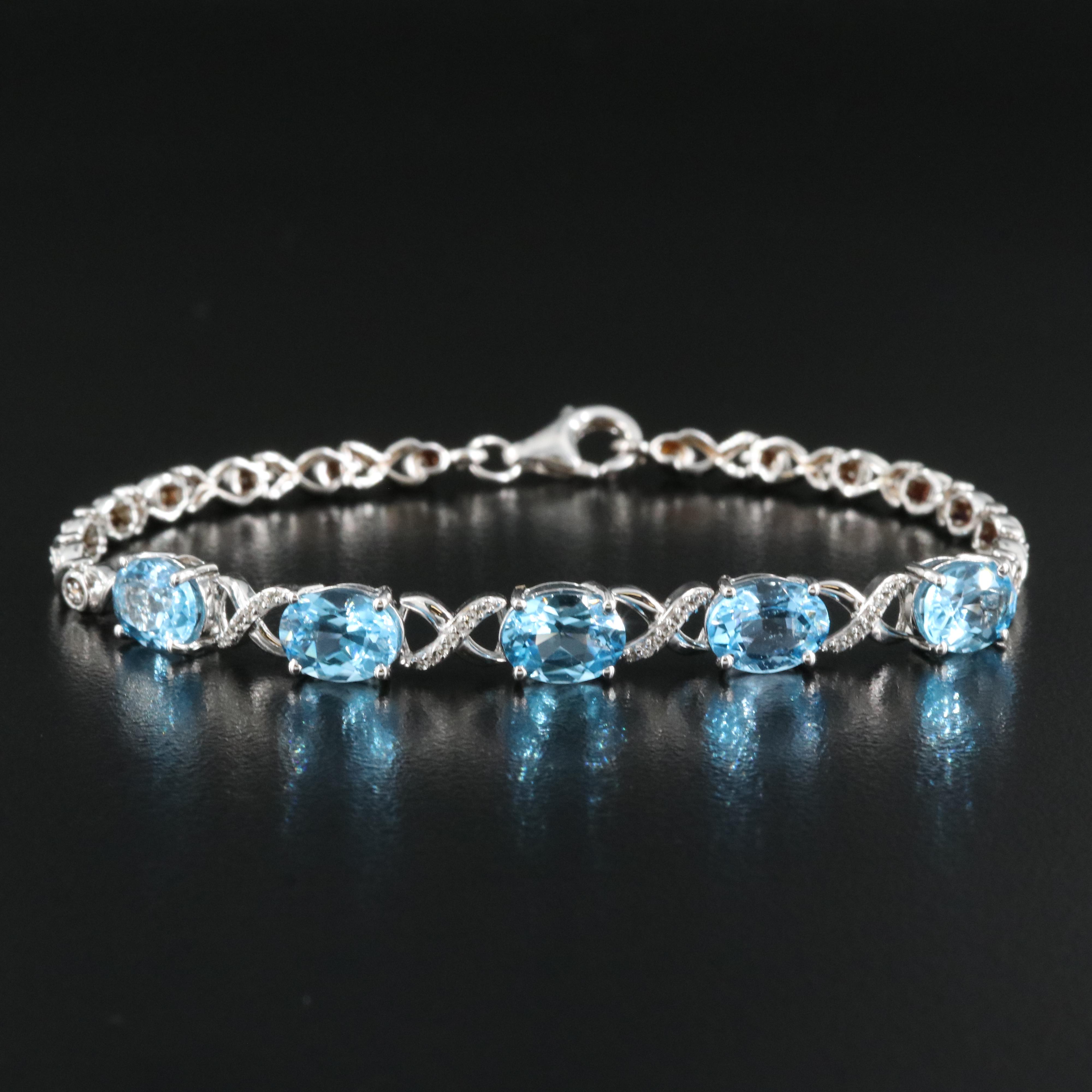 Sterling Swiss Blue Topaz and White Sapphire "X and O" Bracelet