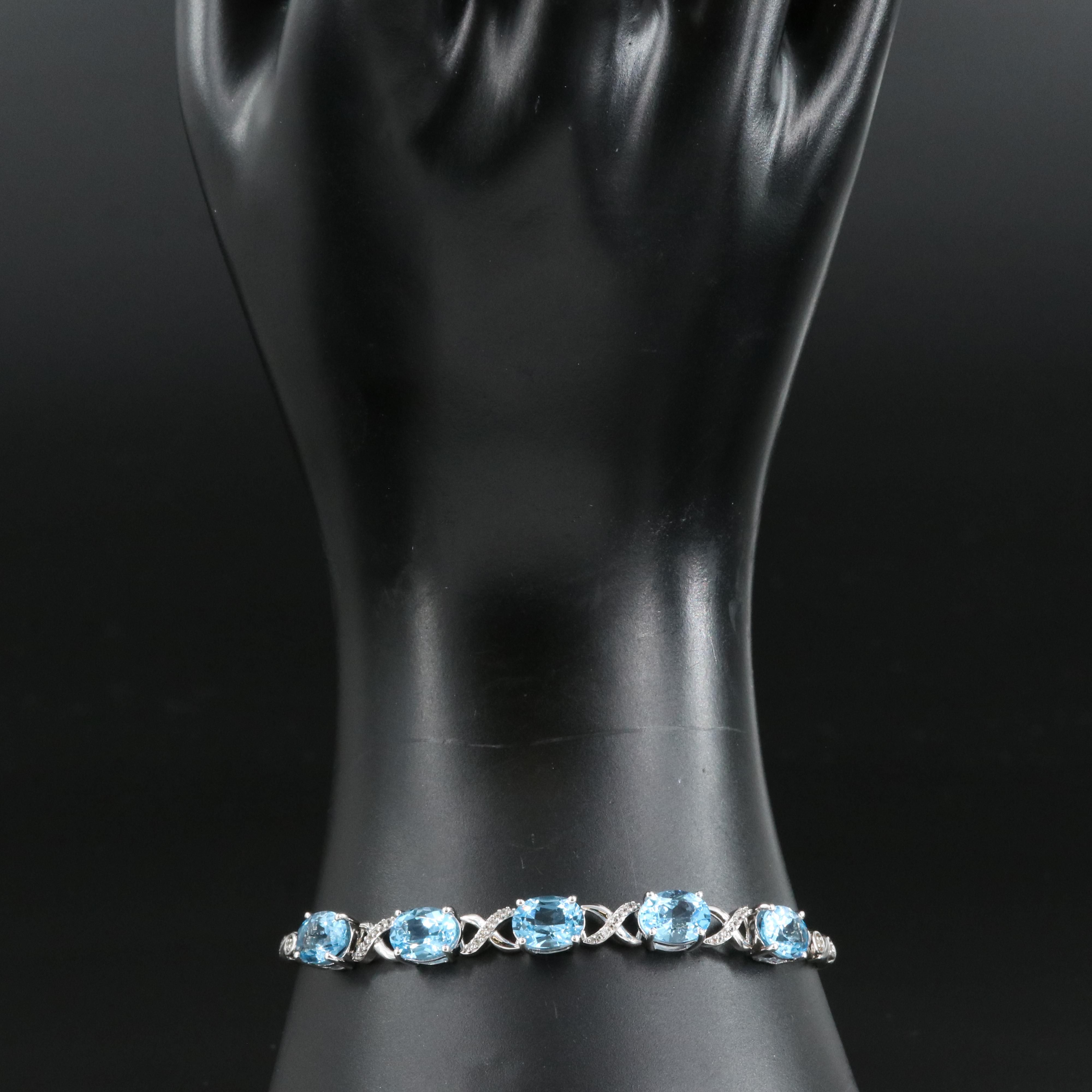 Sterling Swiss Blue Topaz and White Sapphire "X and O" Bracelet