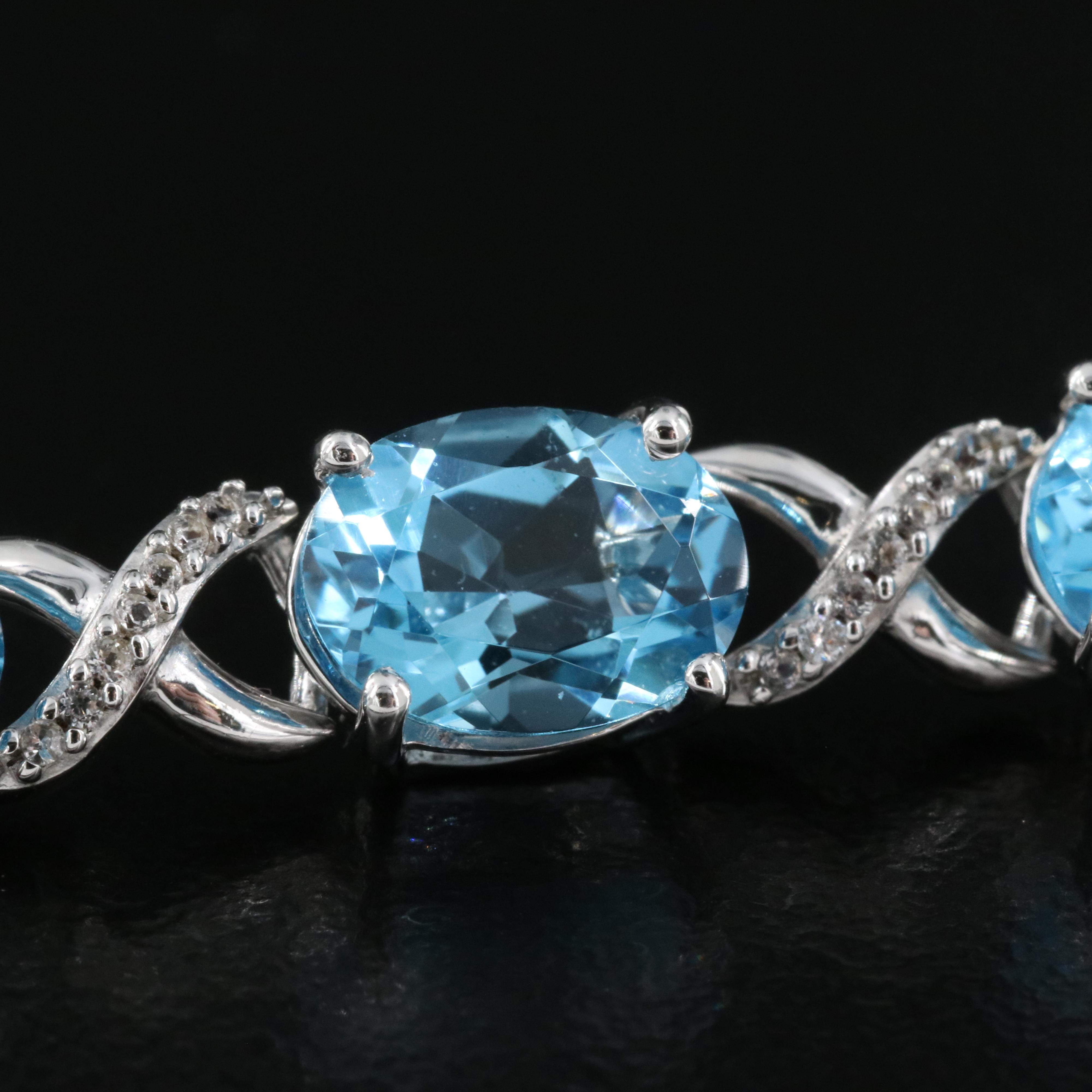 Sterling Swiss Blue Topaz and White Sapphire "X and O" Bracelet