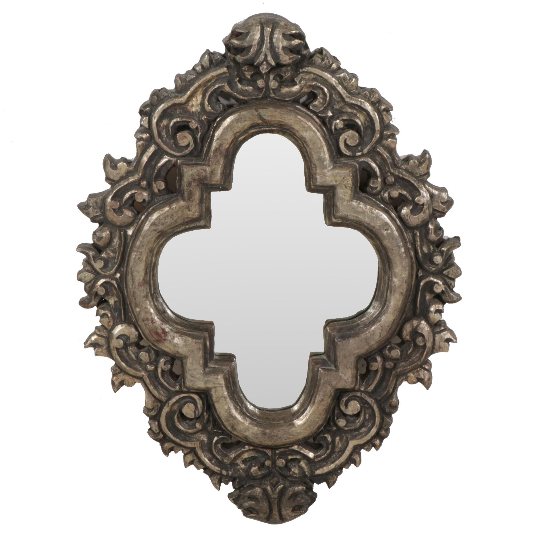 Barbed Quatrefoil Shape Foliate and Scroll-Carved Wall Mirror