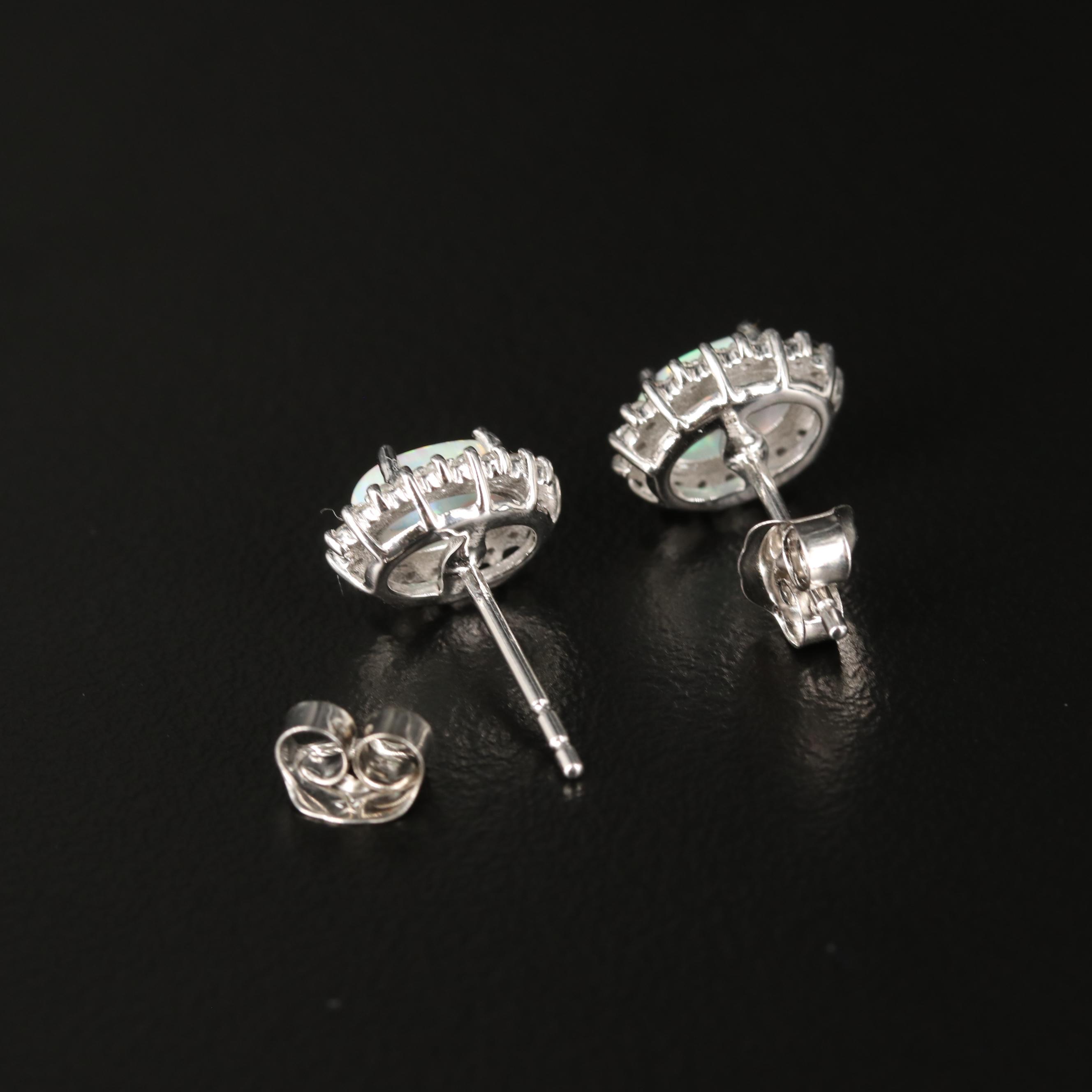 Sterling Opal and White Sapphire Earrings