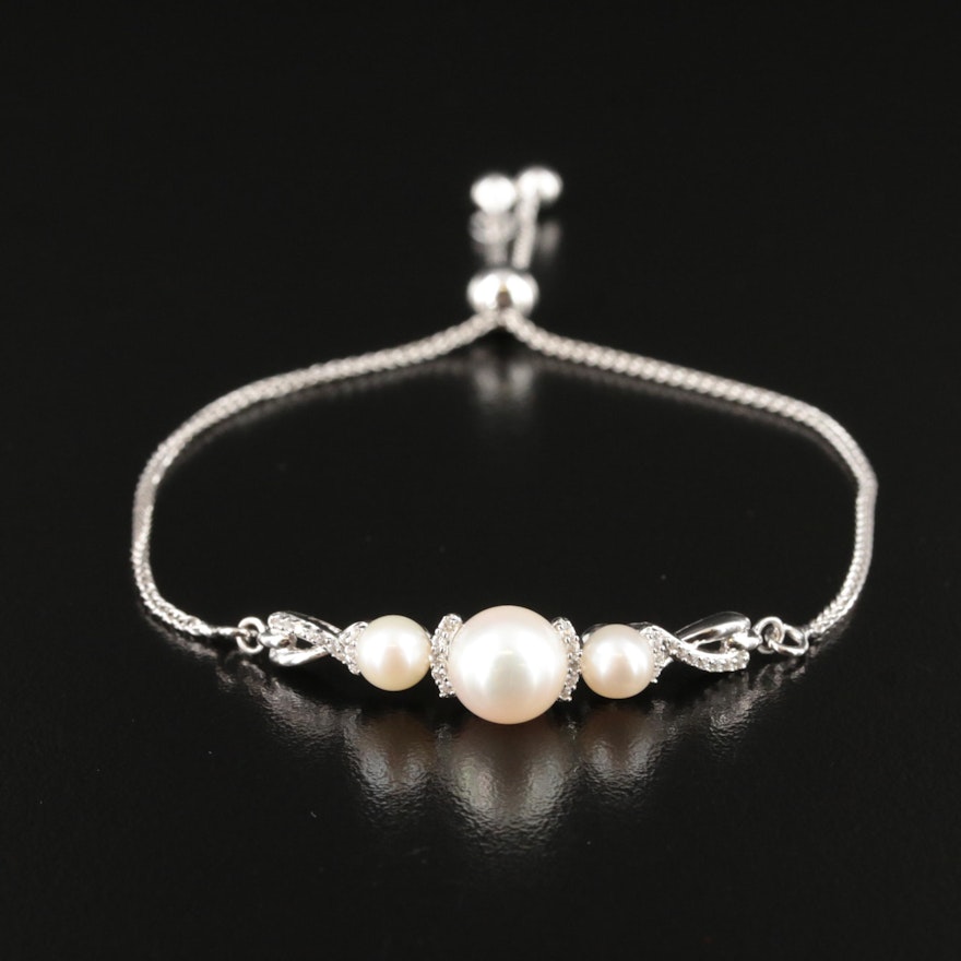 Sterling Pearl and Sapphire Bolo Bracelet