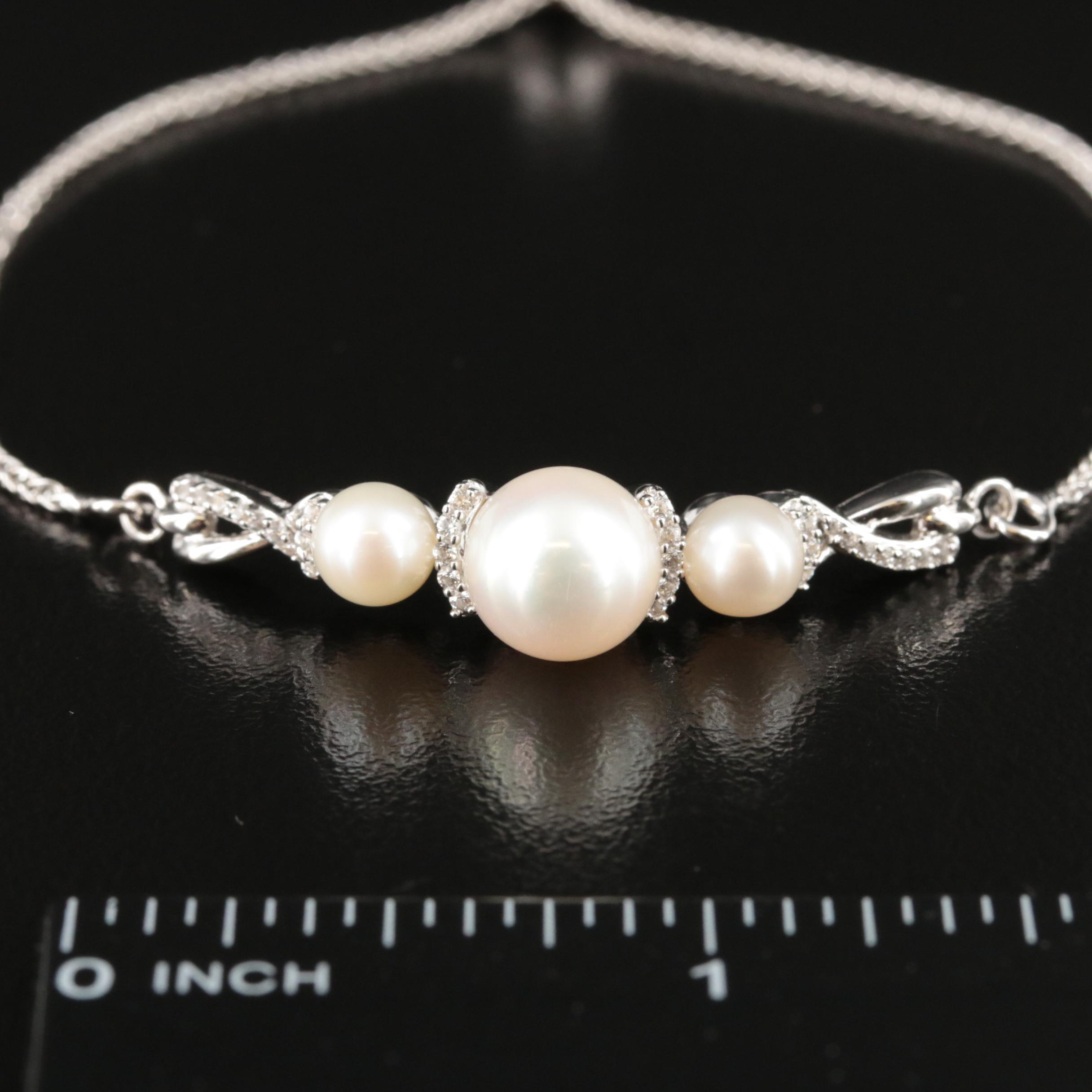 Sterling Pearl and Sapphire Bolo Bracelet