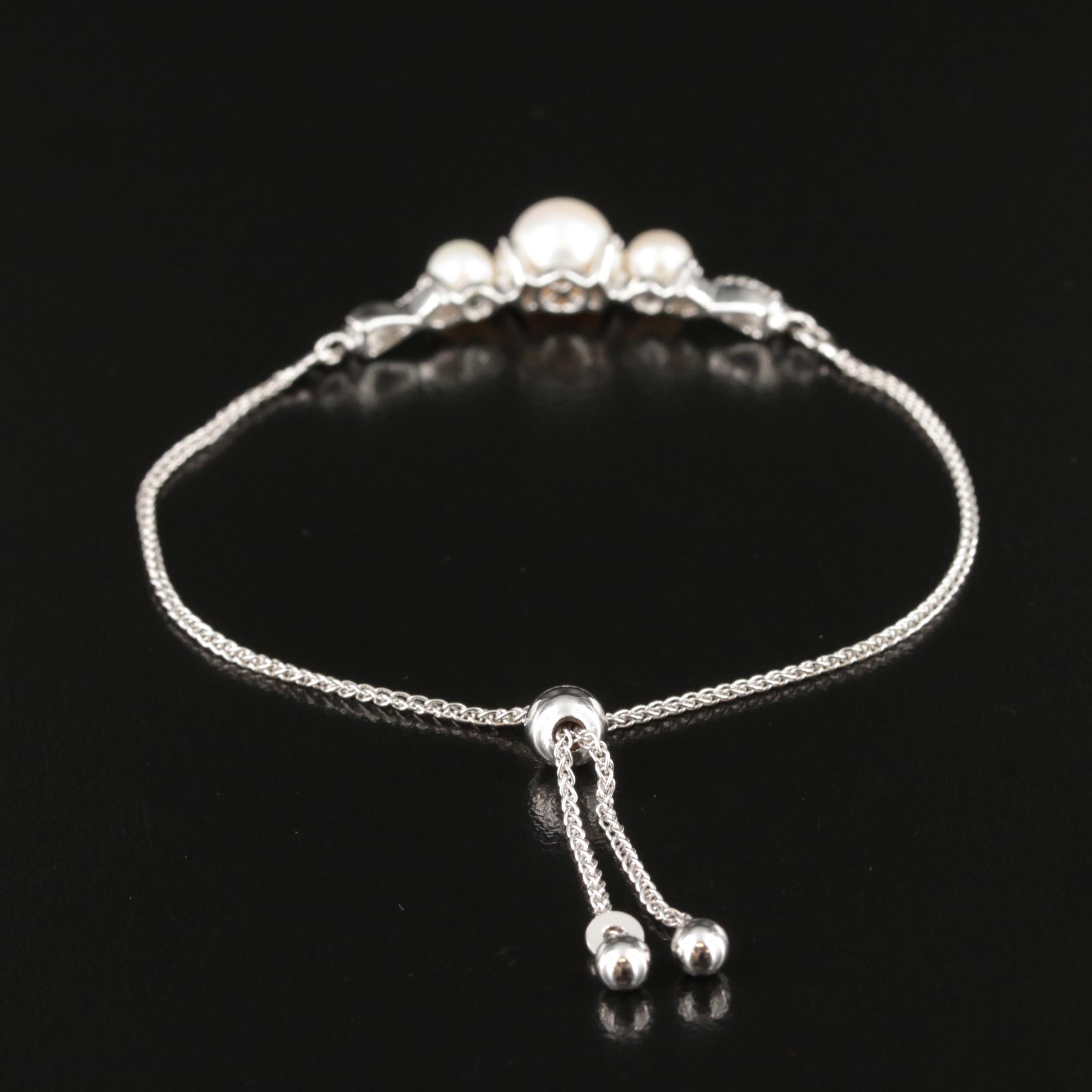 Sterling Pearl and Sapphire Bolo Bracelet