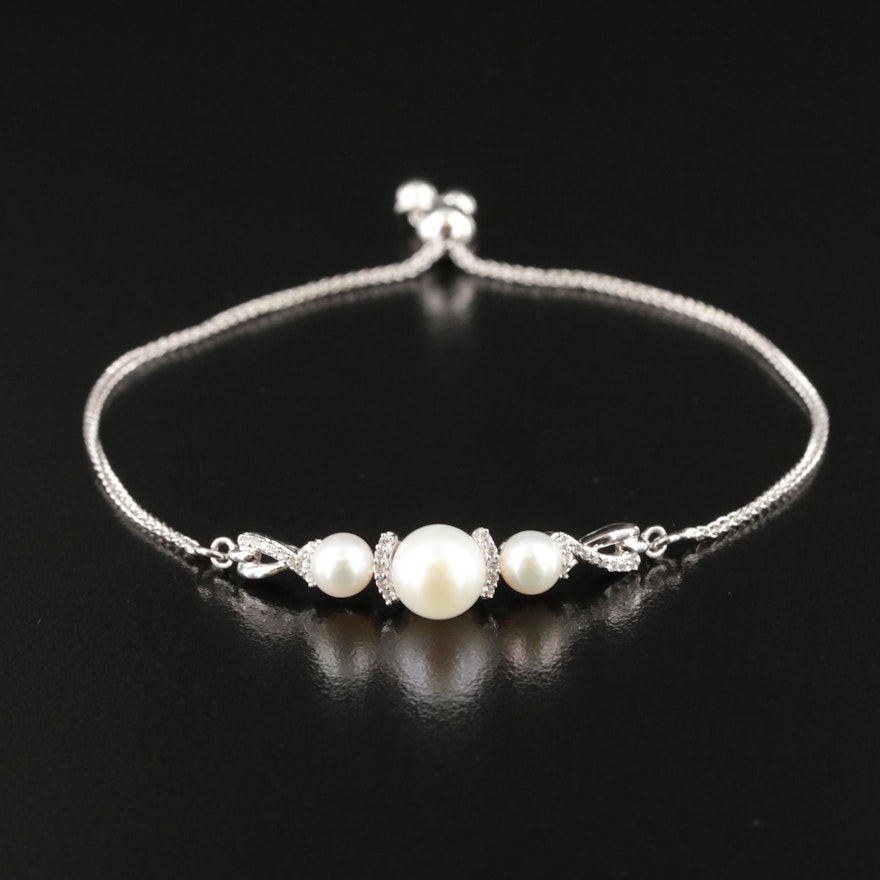 Sterling Pearl and Sapphire Bolo Bracelet