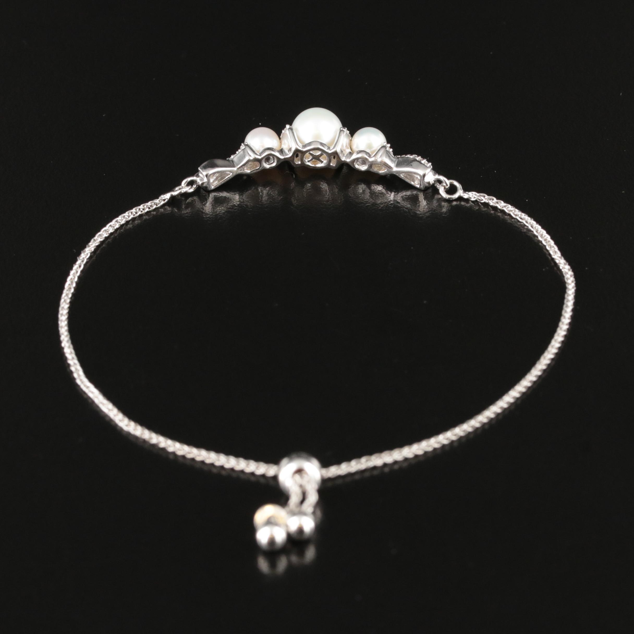 Sterling Pearl and Sapphire Bolo Bracelet