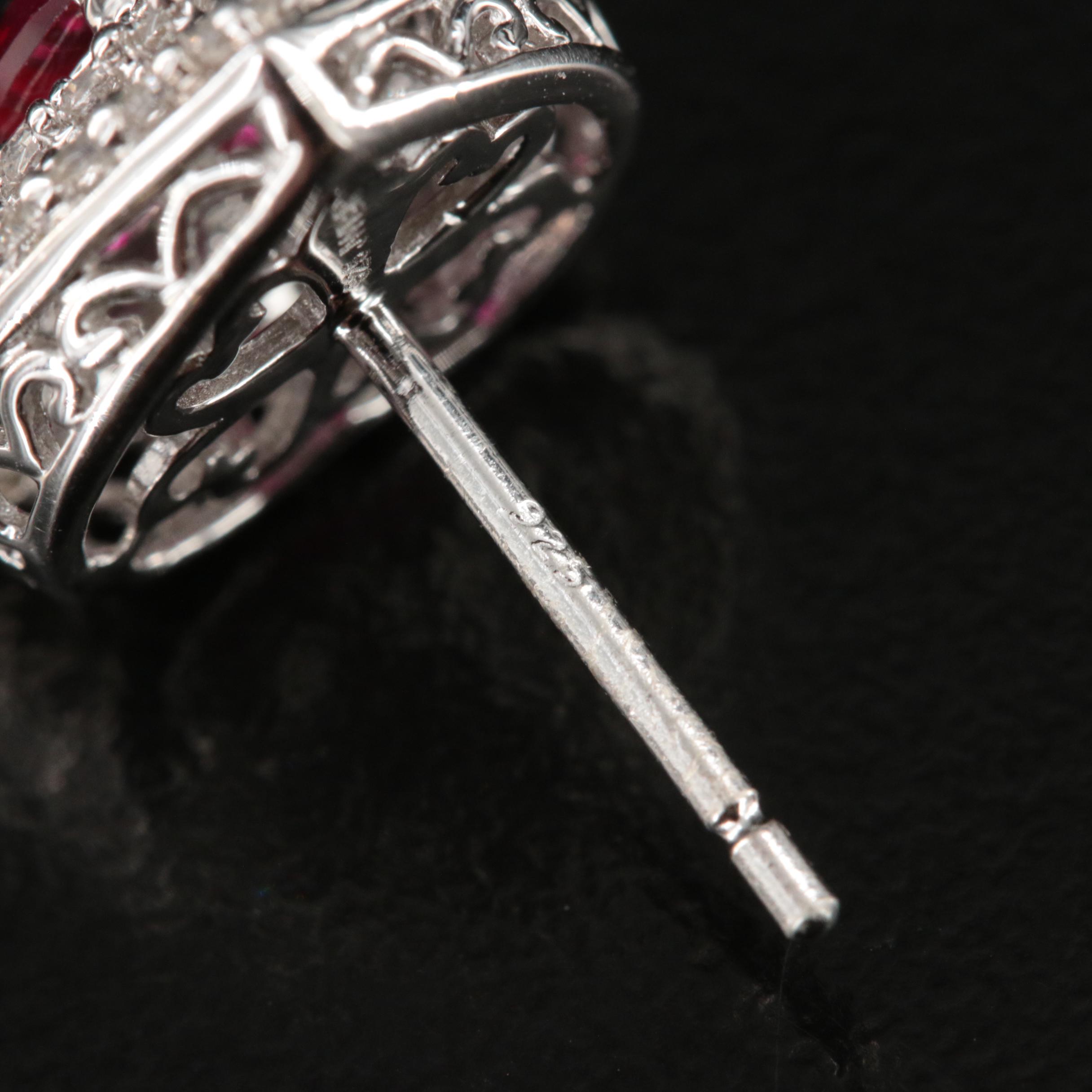 Sterling Ruby and Sapphire Double Halo Heart Earrings