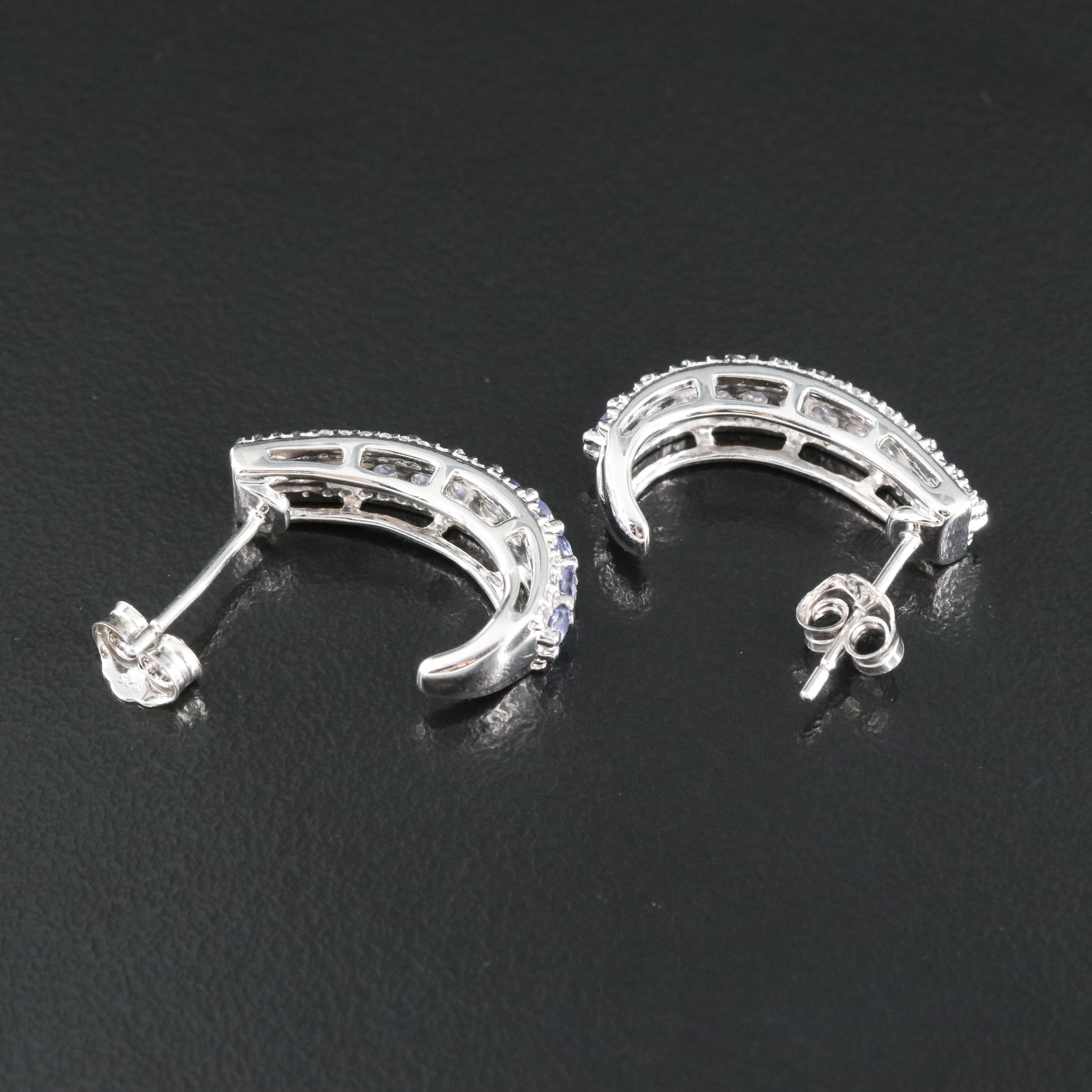 Sterling Silver Tanzanite and Sapphire J Hoops