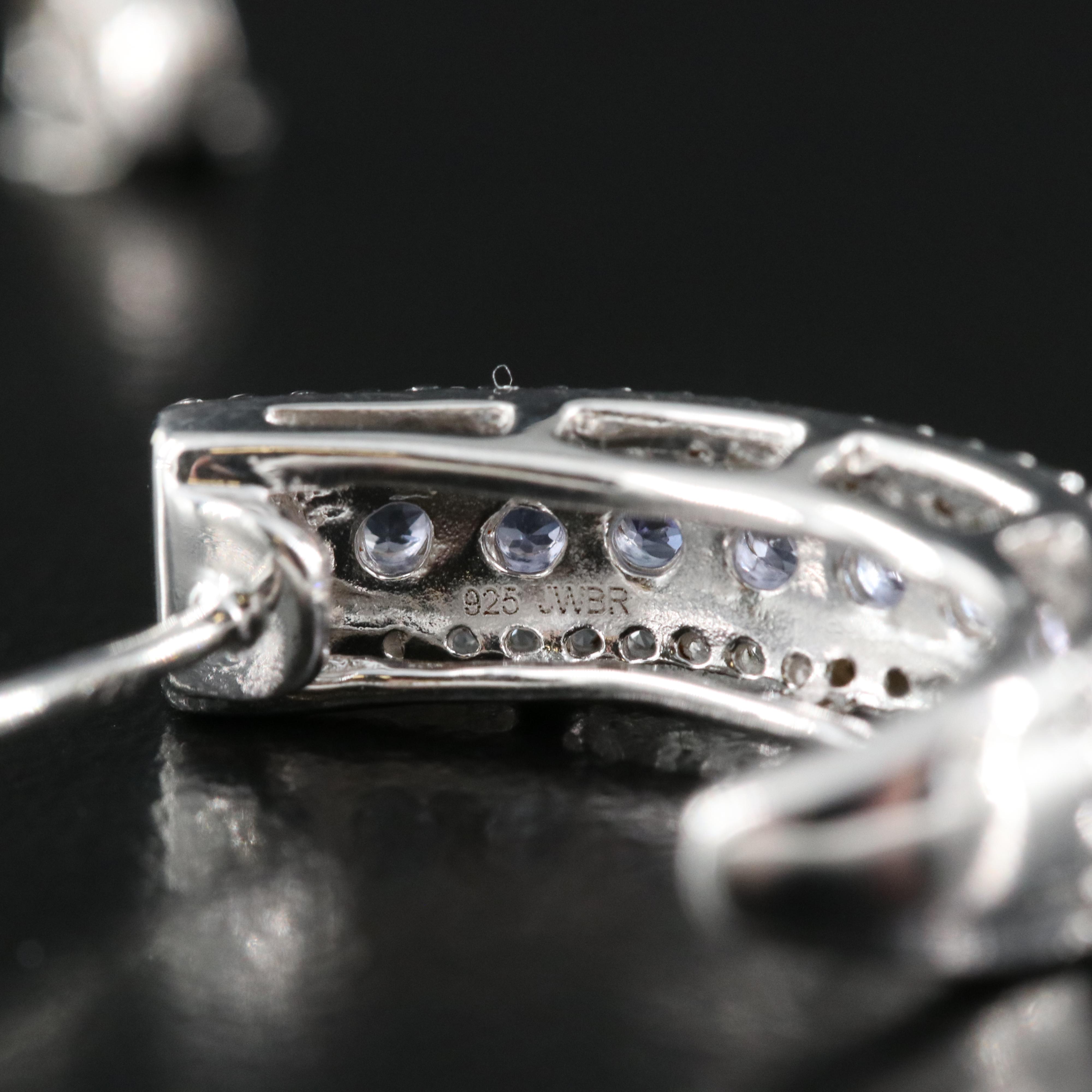 Sterling Silver Tanzanite and Sapphire J Hoops