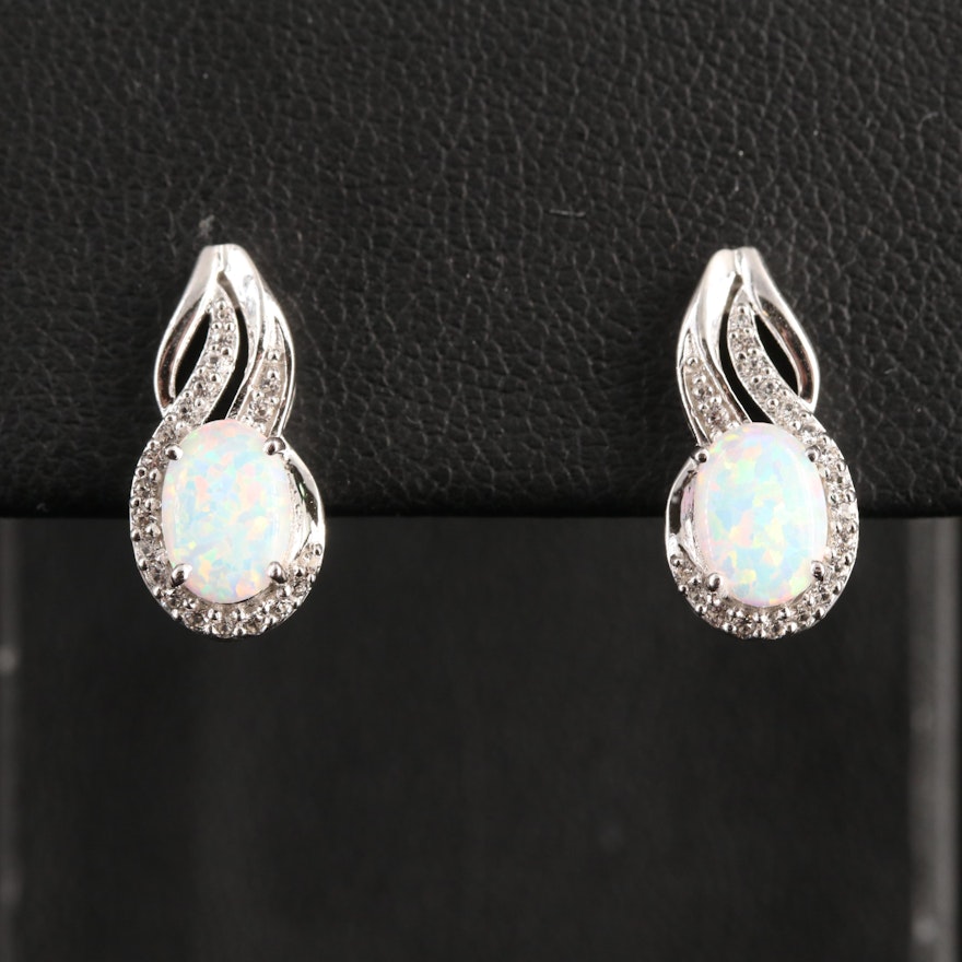 Sterling Opal and White Sapphire Earrings