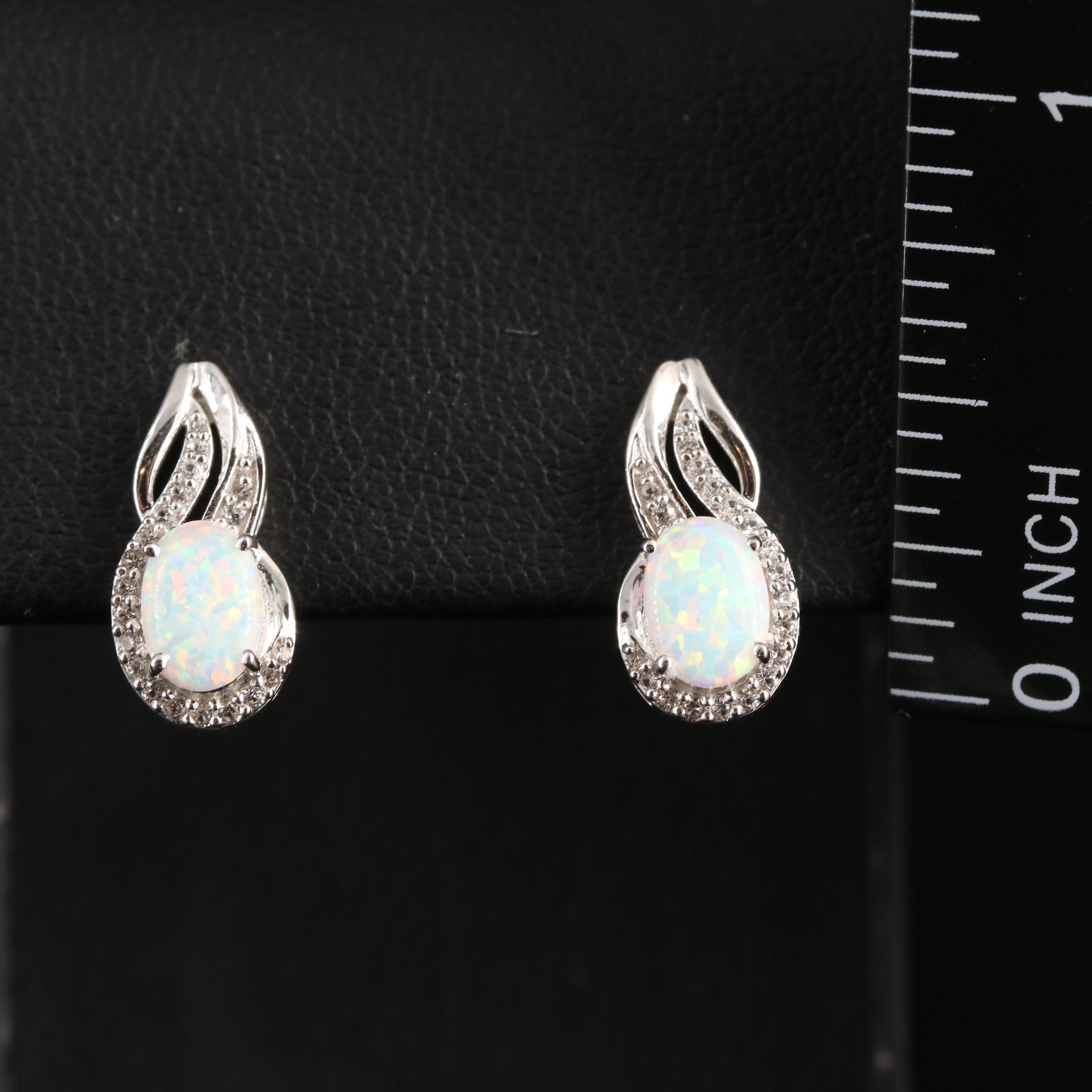 Sterling Opal and White Sapphire Earrings