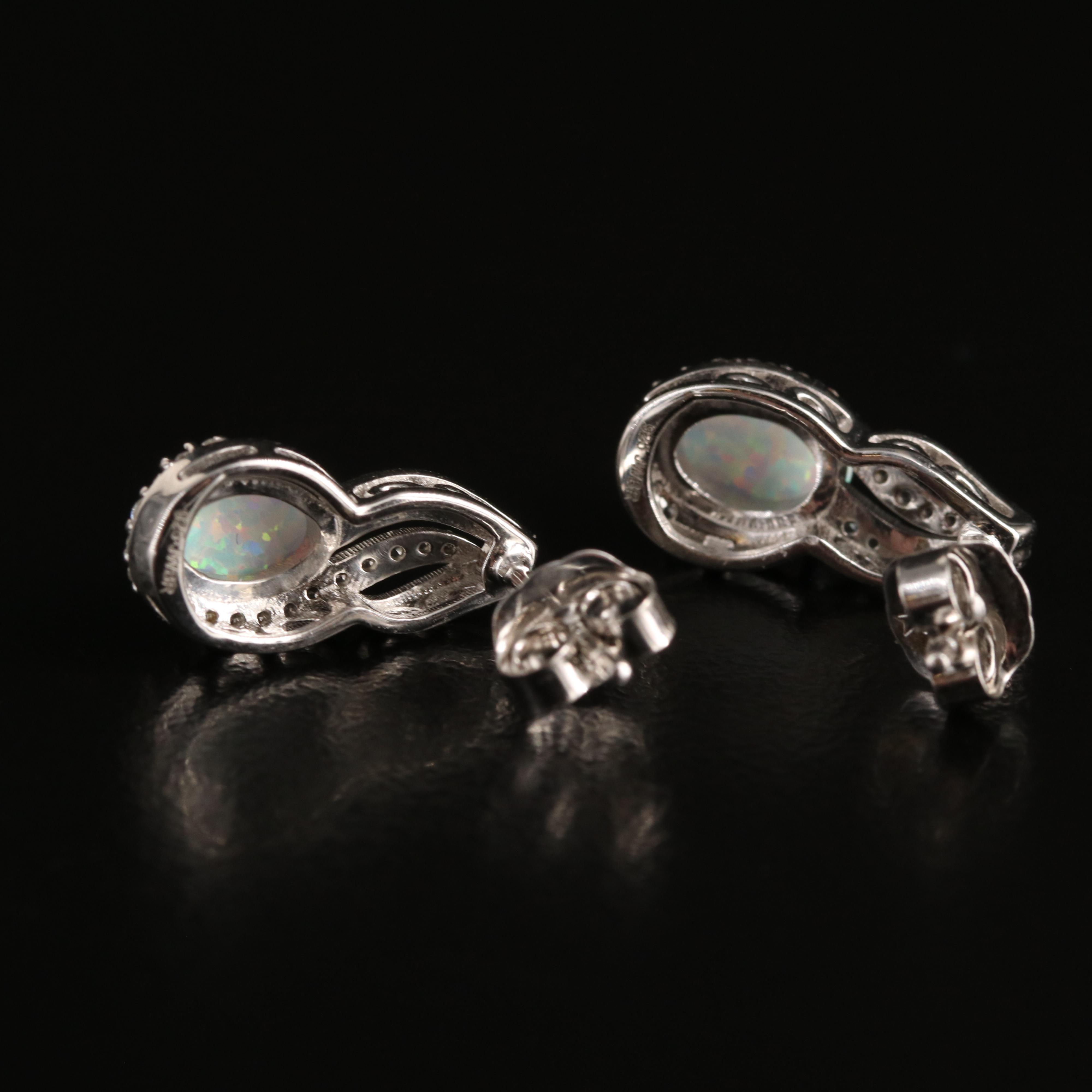 Sterling Opal and White Sapphire Earrings