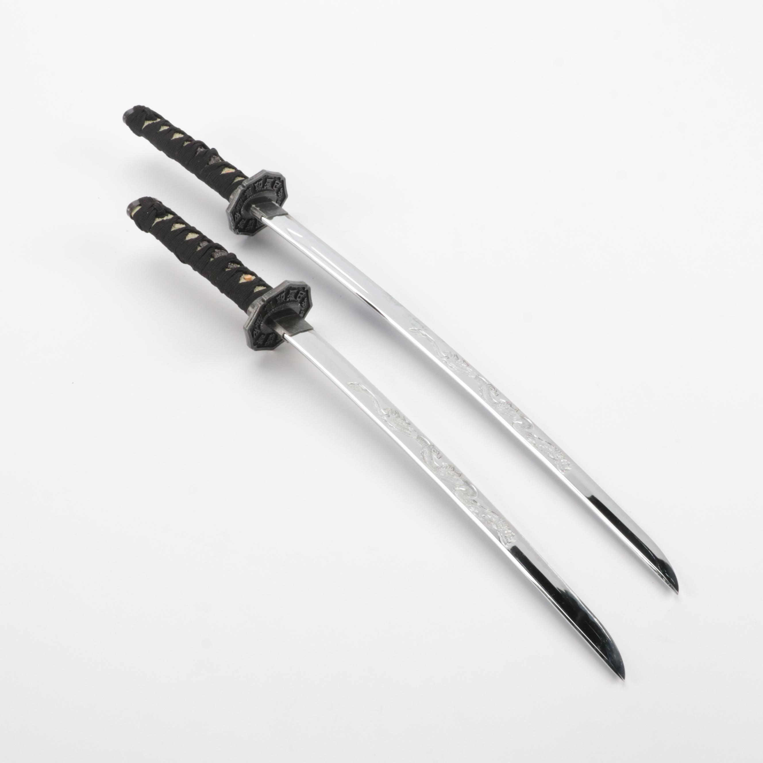 Japanese Samuri Katana and Wakizashi Swords on Stand