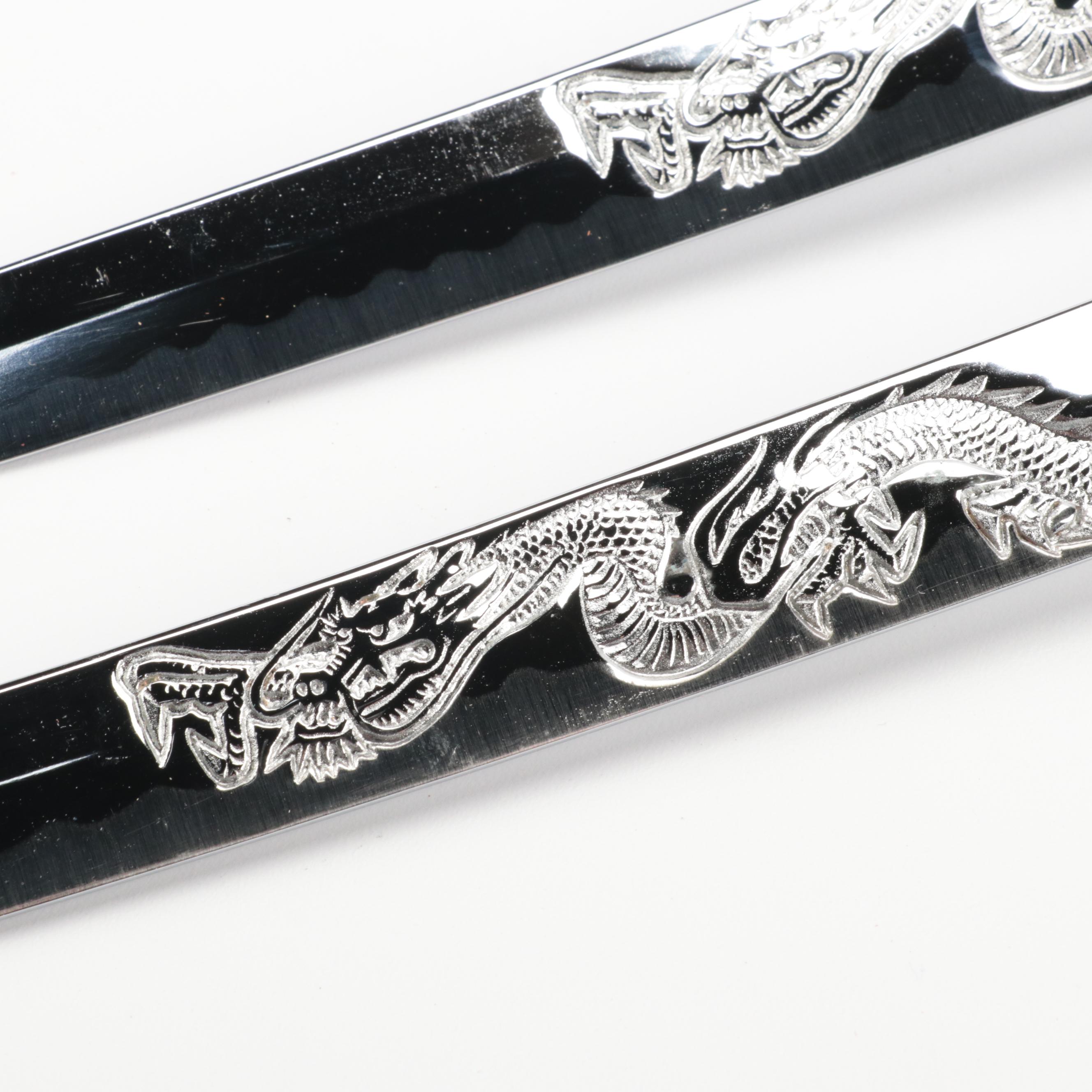 Japanese Samuri Katana and Wakizashi Swords on Stand