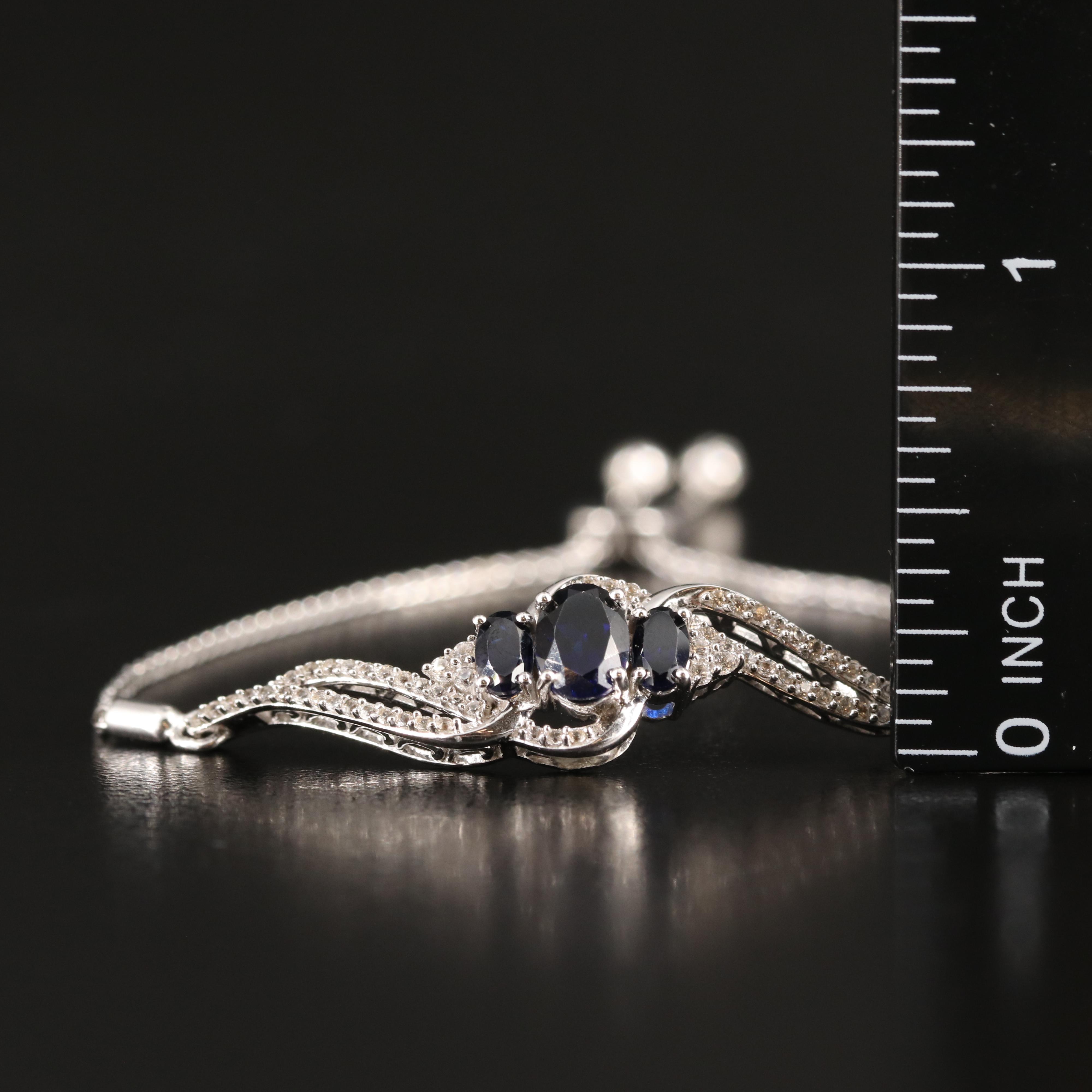 Sterling Sapphire and White Sapphire Bolo Bracelet