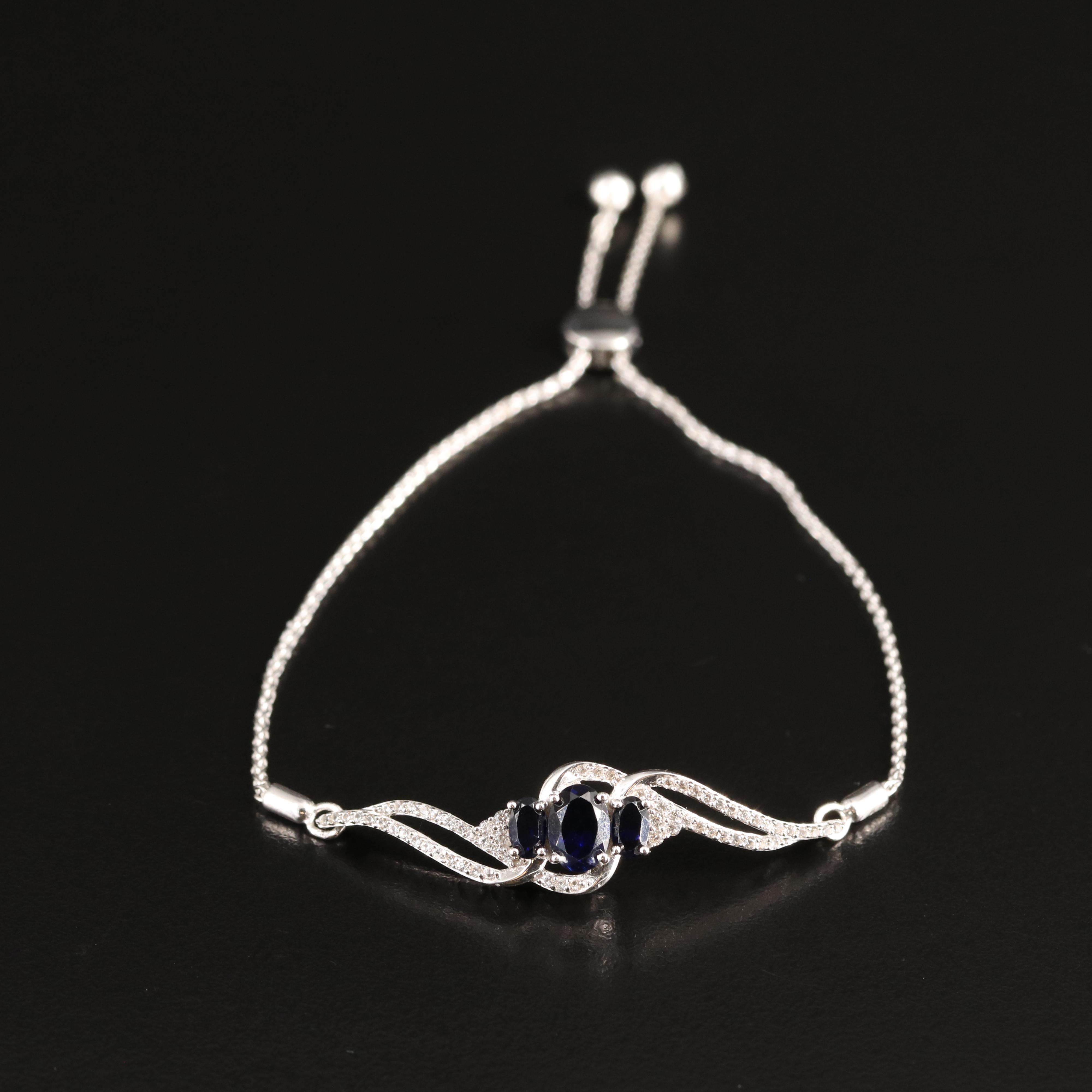 Sterling Sapphire and White Sapphire Bolo Bracelet
