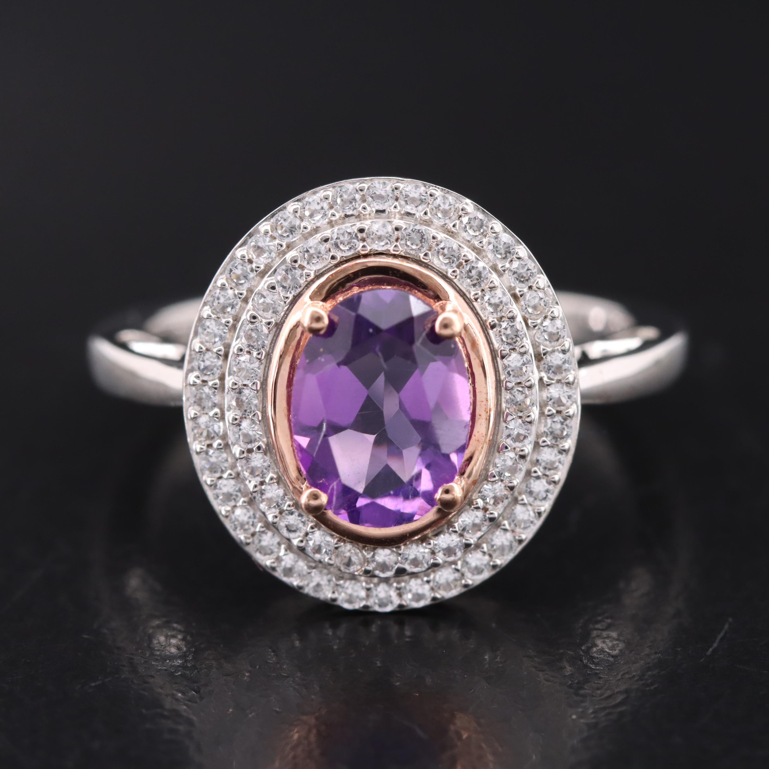 Sterling Amethyst and Sapphire Ring with 10K Rose Gold Accent
