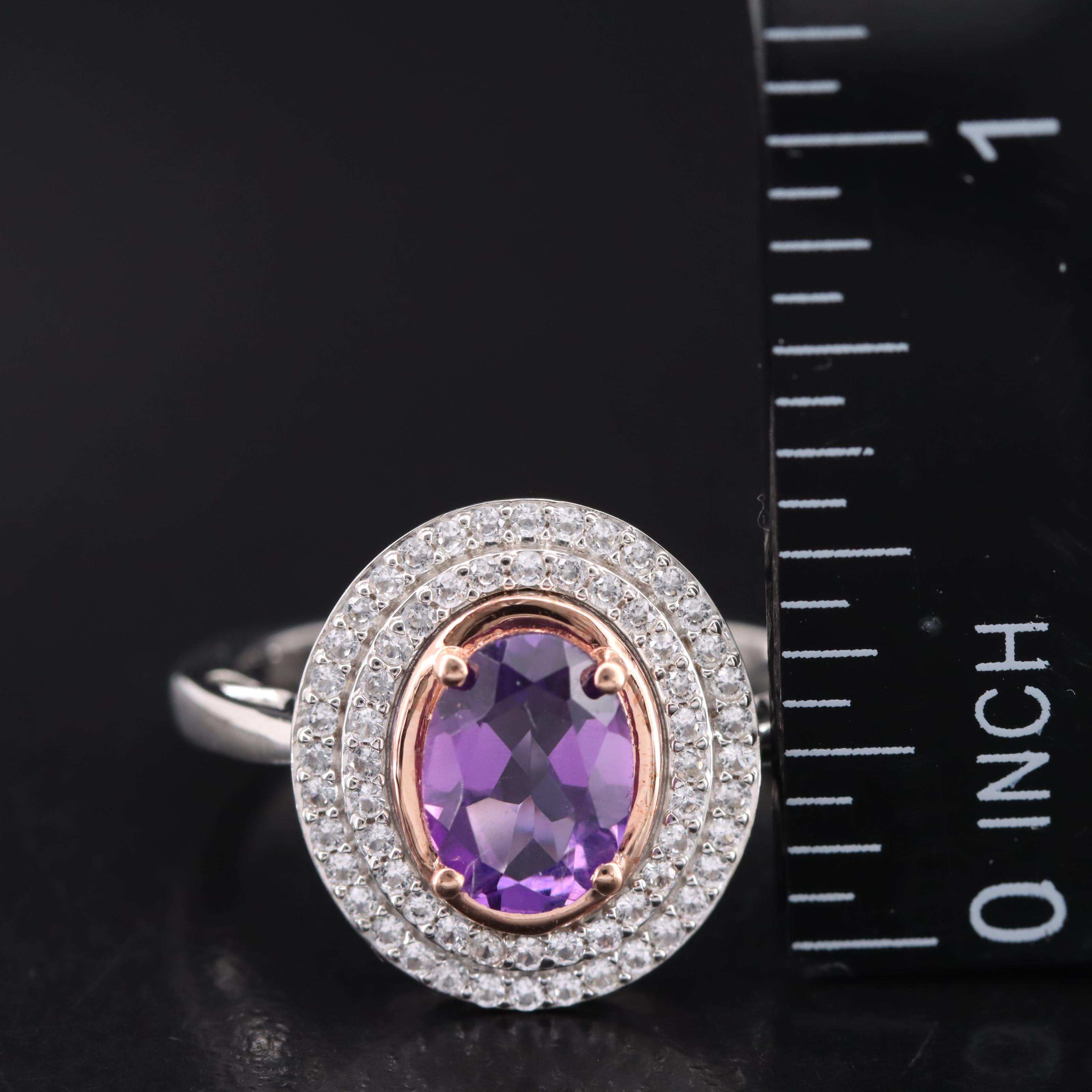 Sterling Amethyst and Sapphire Ring with 10K Rose Gold Accent