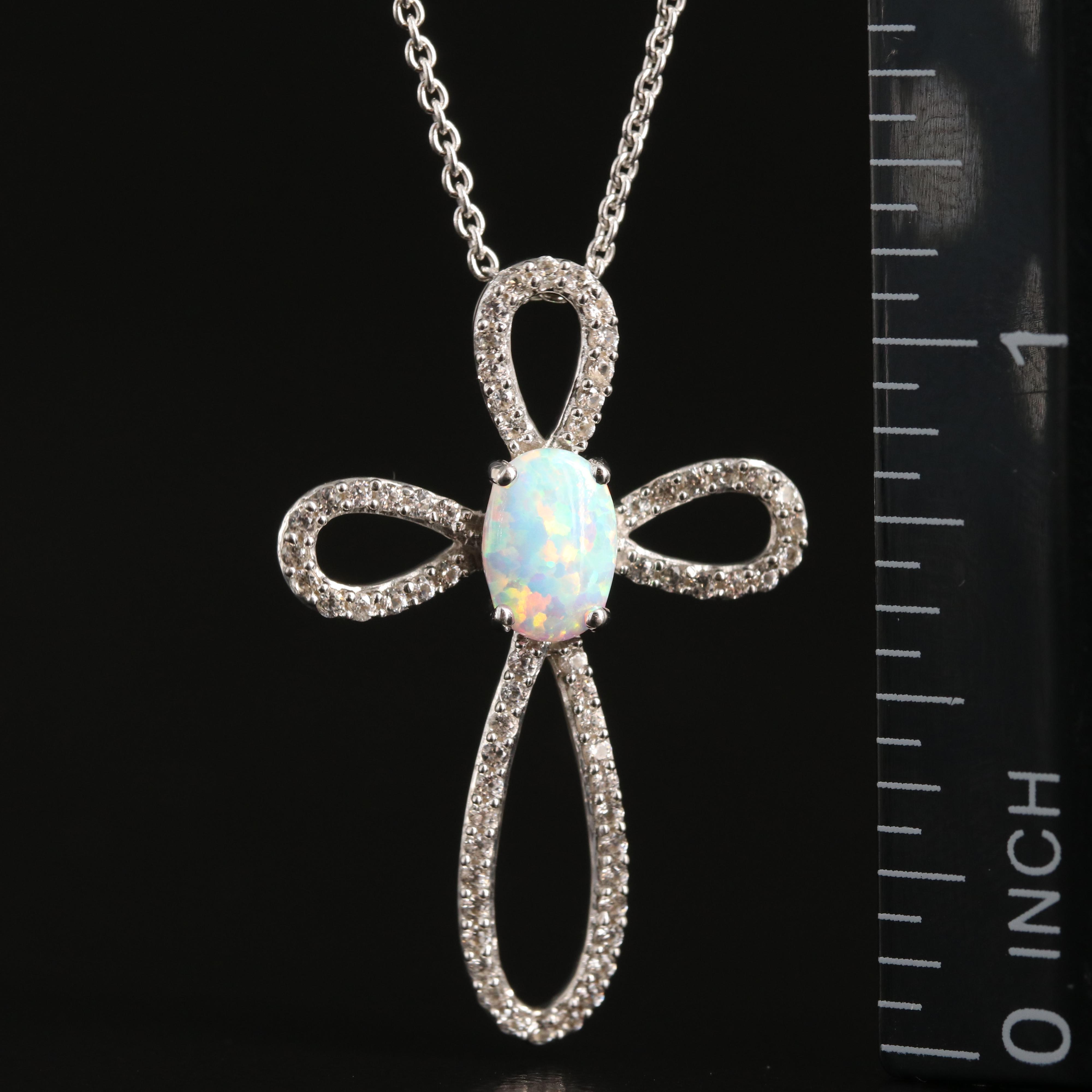 Sterling Opal and Sapphire Cross Necklace
