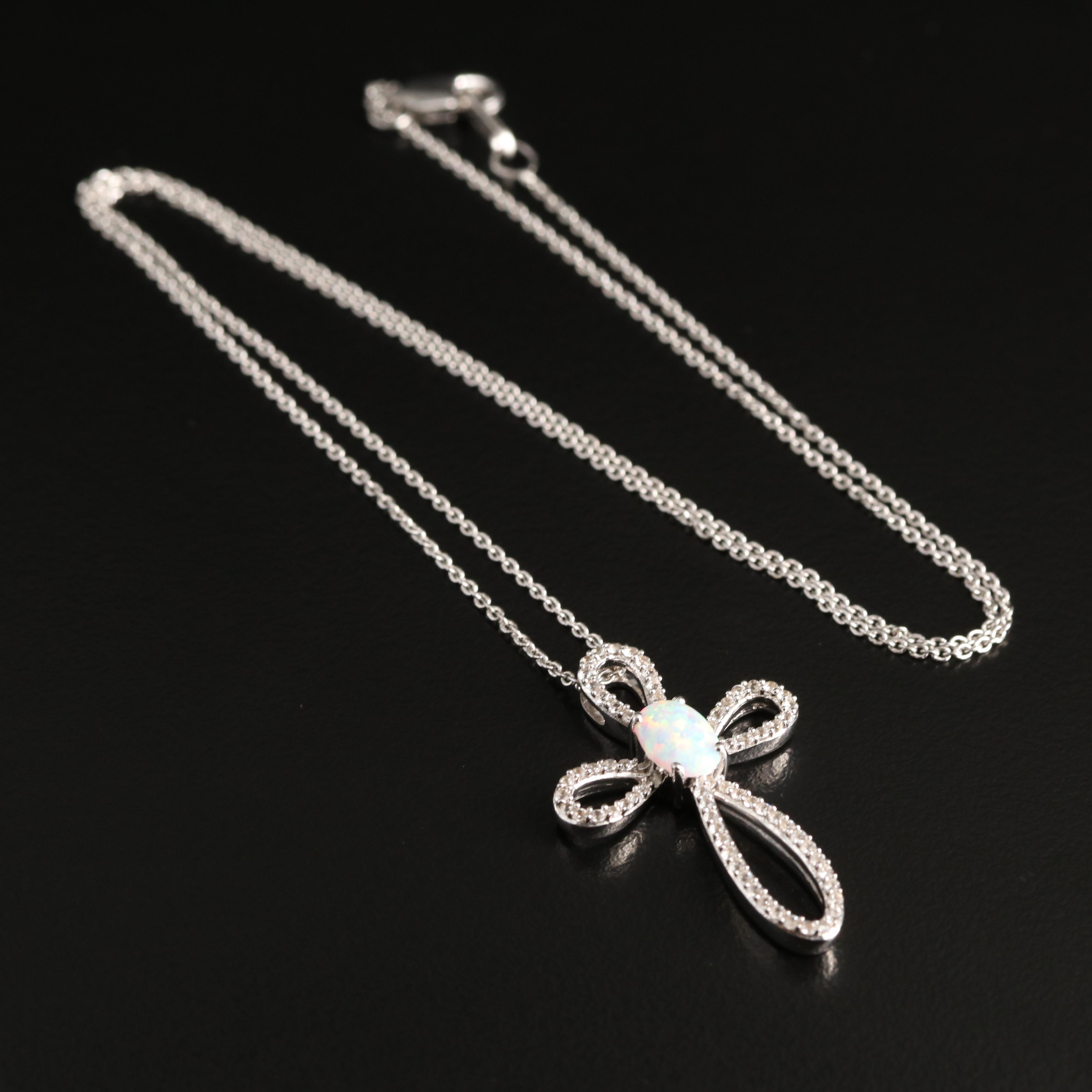 Sterling Opal and Sapphire Cross Necklace