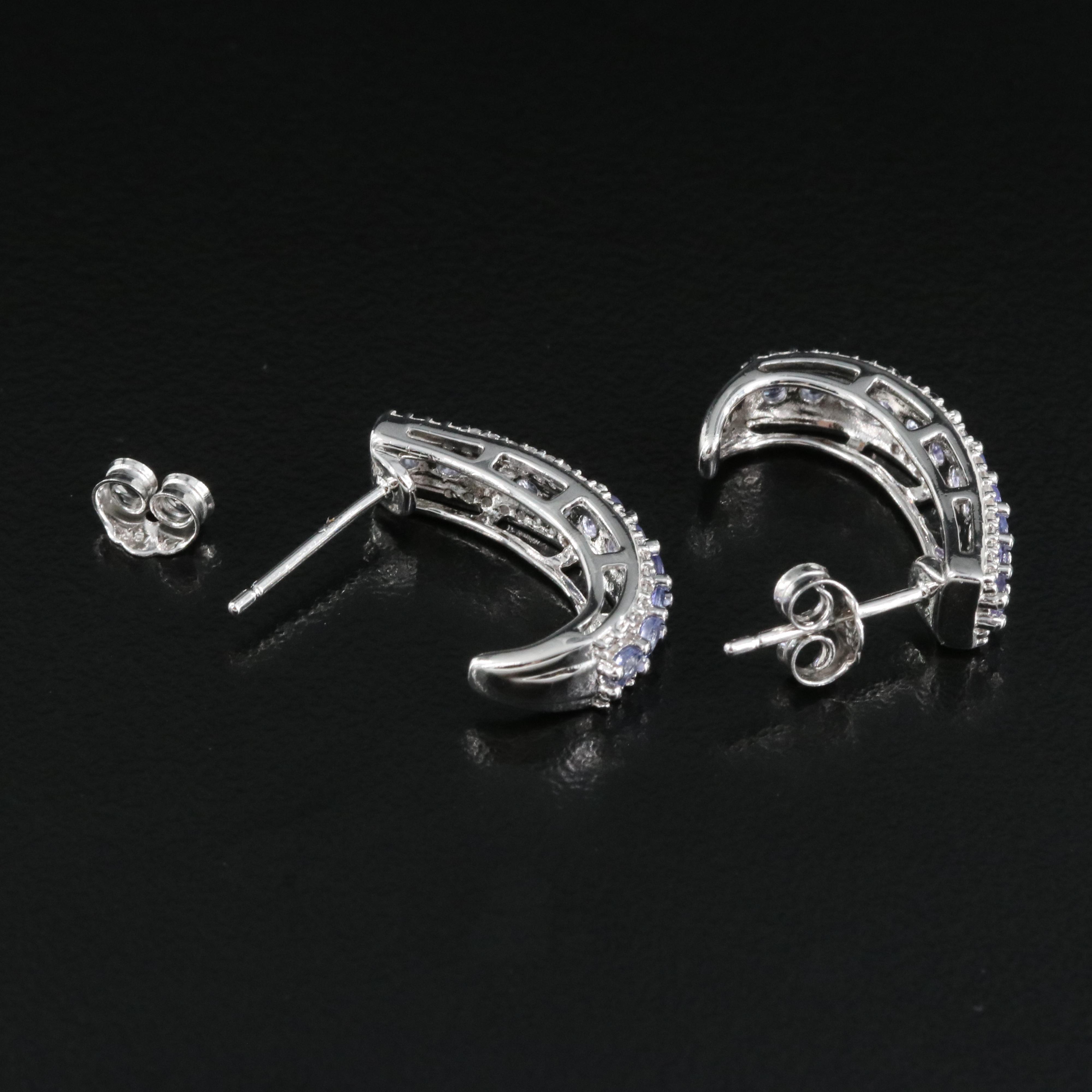 Sterling Silver Tanzanite and Sapphire J Hoops