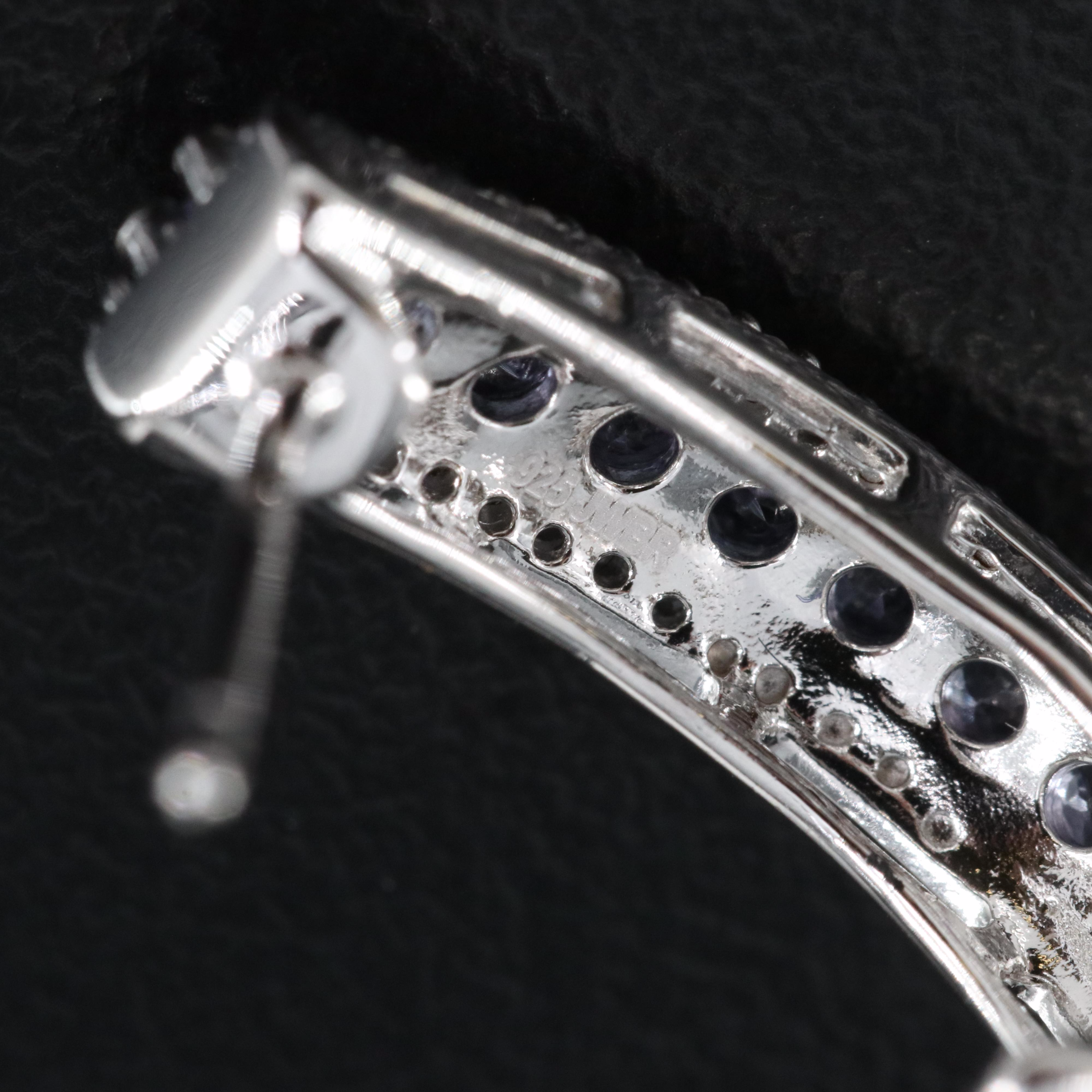 Sterling Silver Tanzanite and Sapphire J Hoops