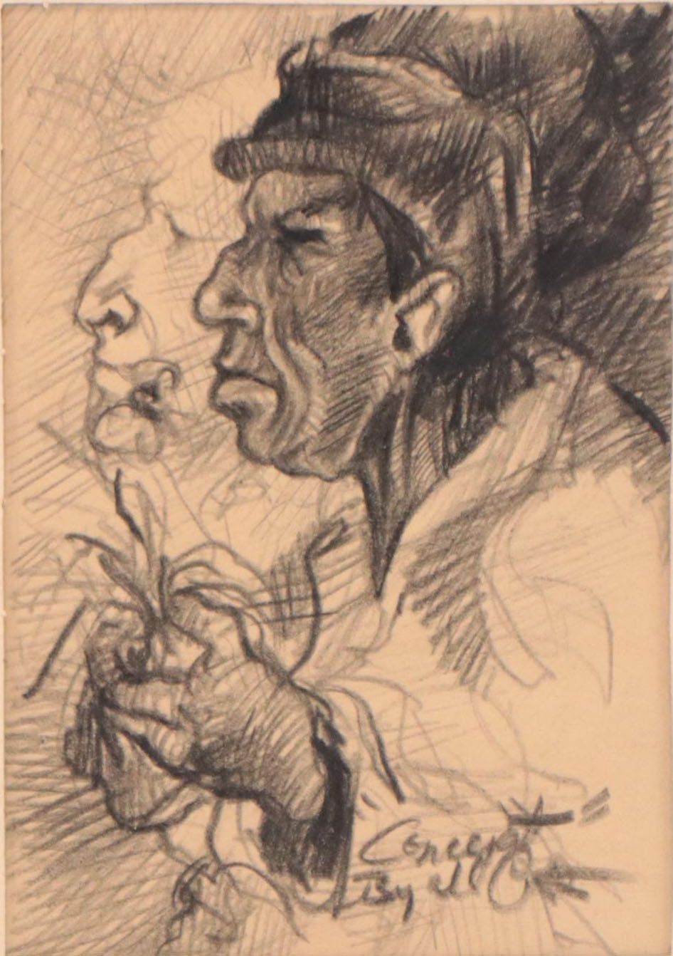 Charcoal Drawing "Concept," Mid-20th Century