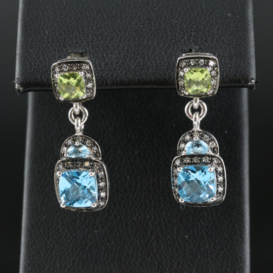 Sterling Silver Topaz, Peridot and Diamond Earrings