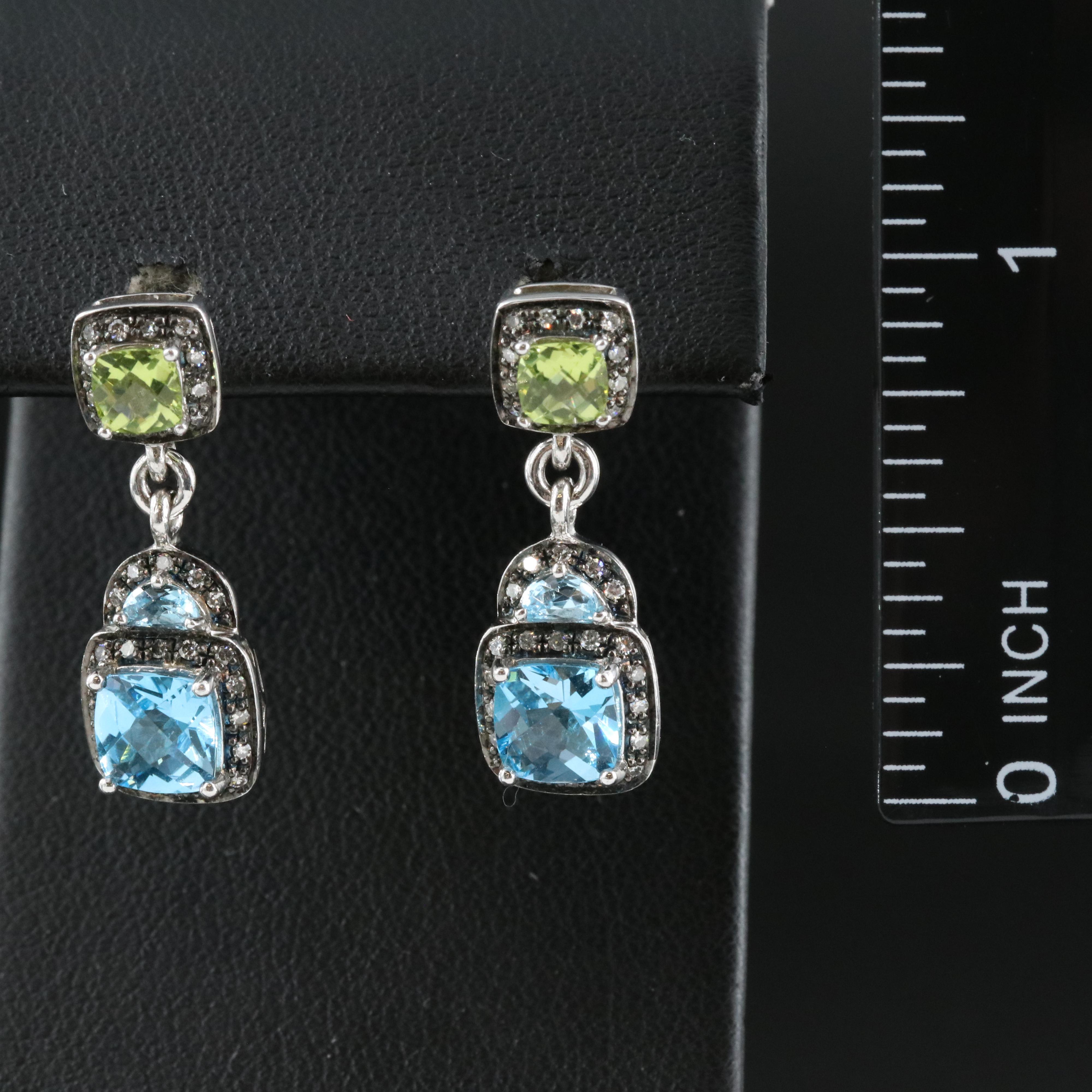 Sterling Silver Topaz, Peridot and Diamond Earrings