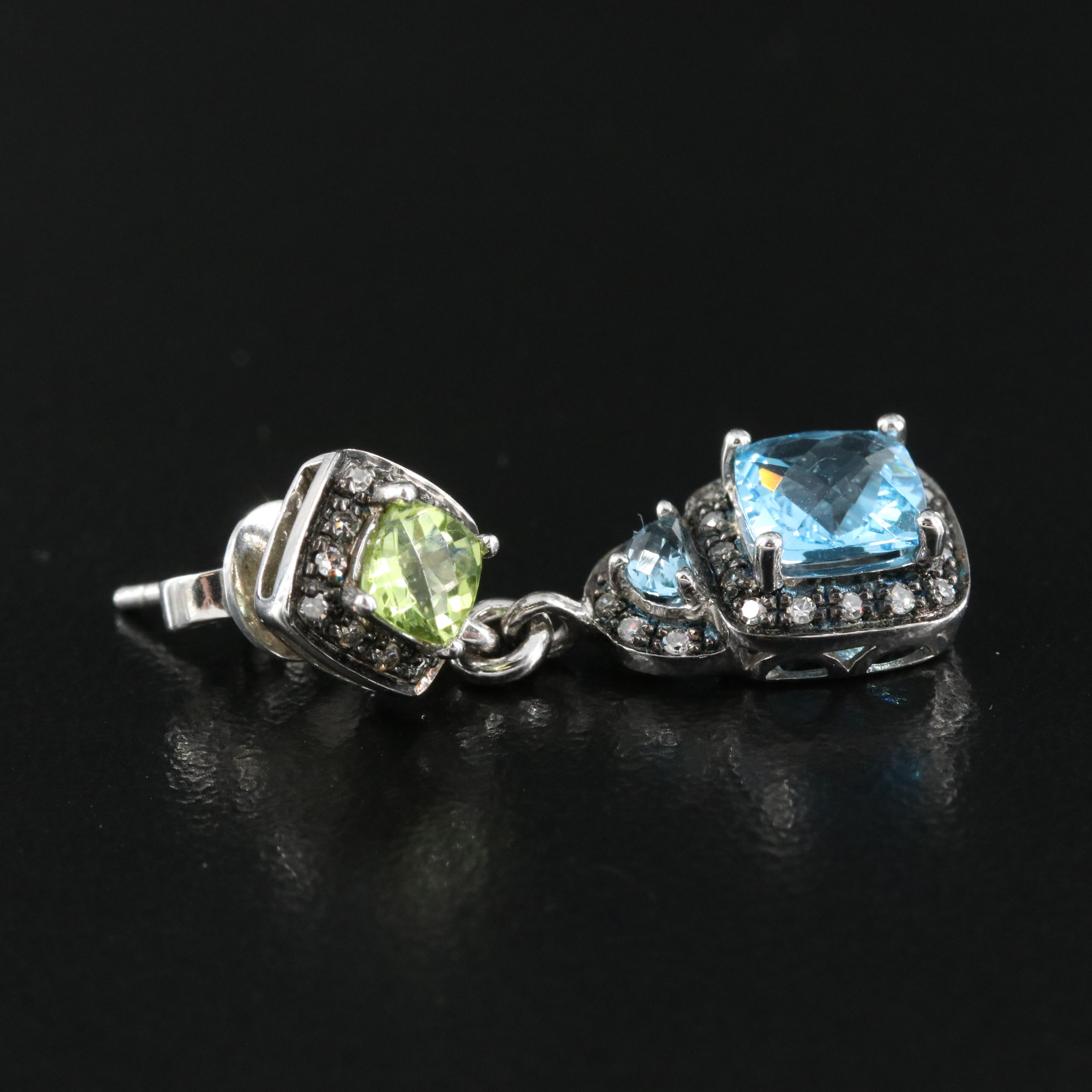 Sterling Silver Topaz, Peridot and Diamond Earrings