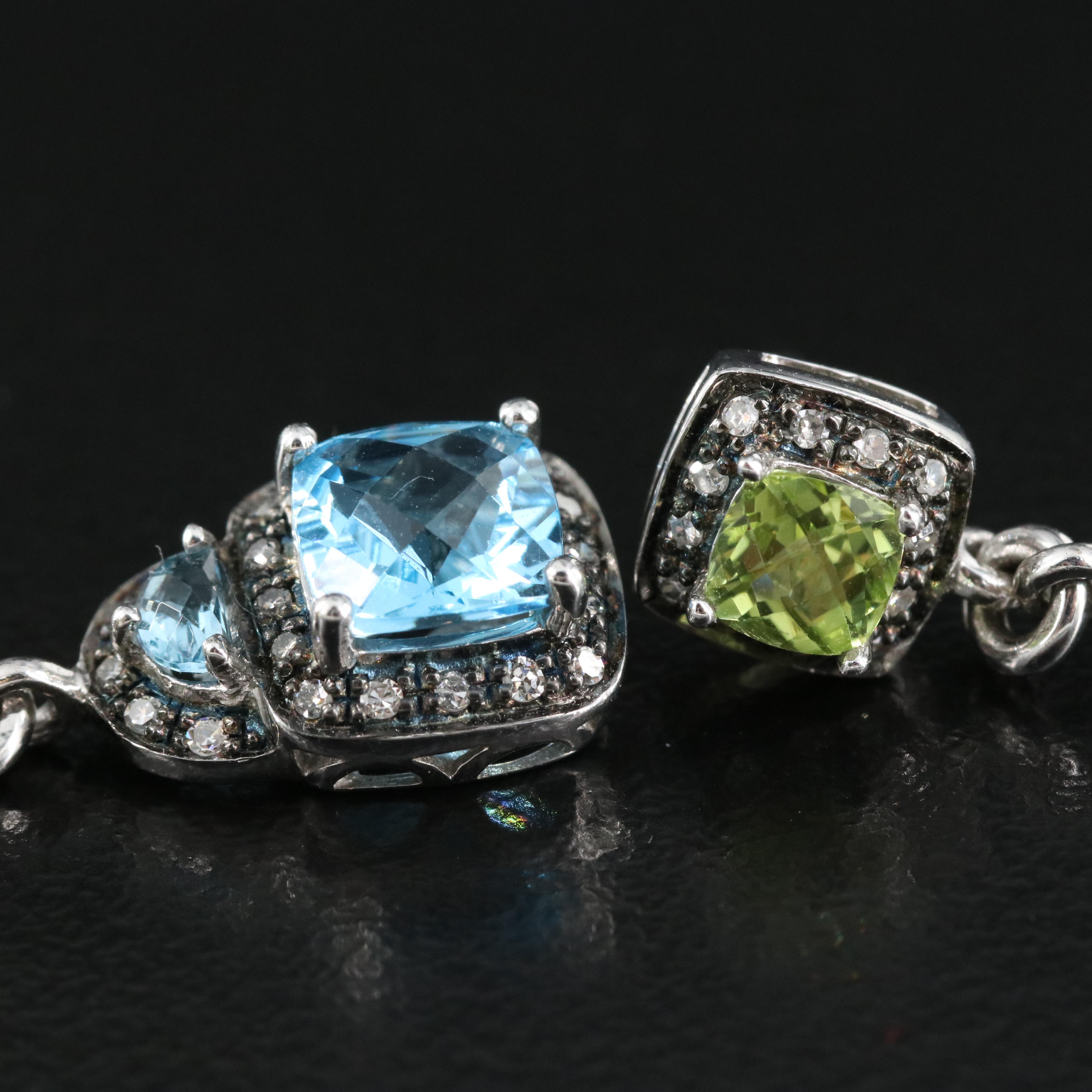 Sterling Silver Topaz, Peridot and Diamond Earrings
