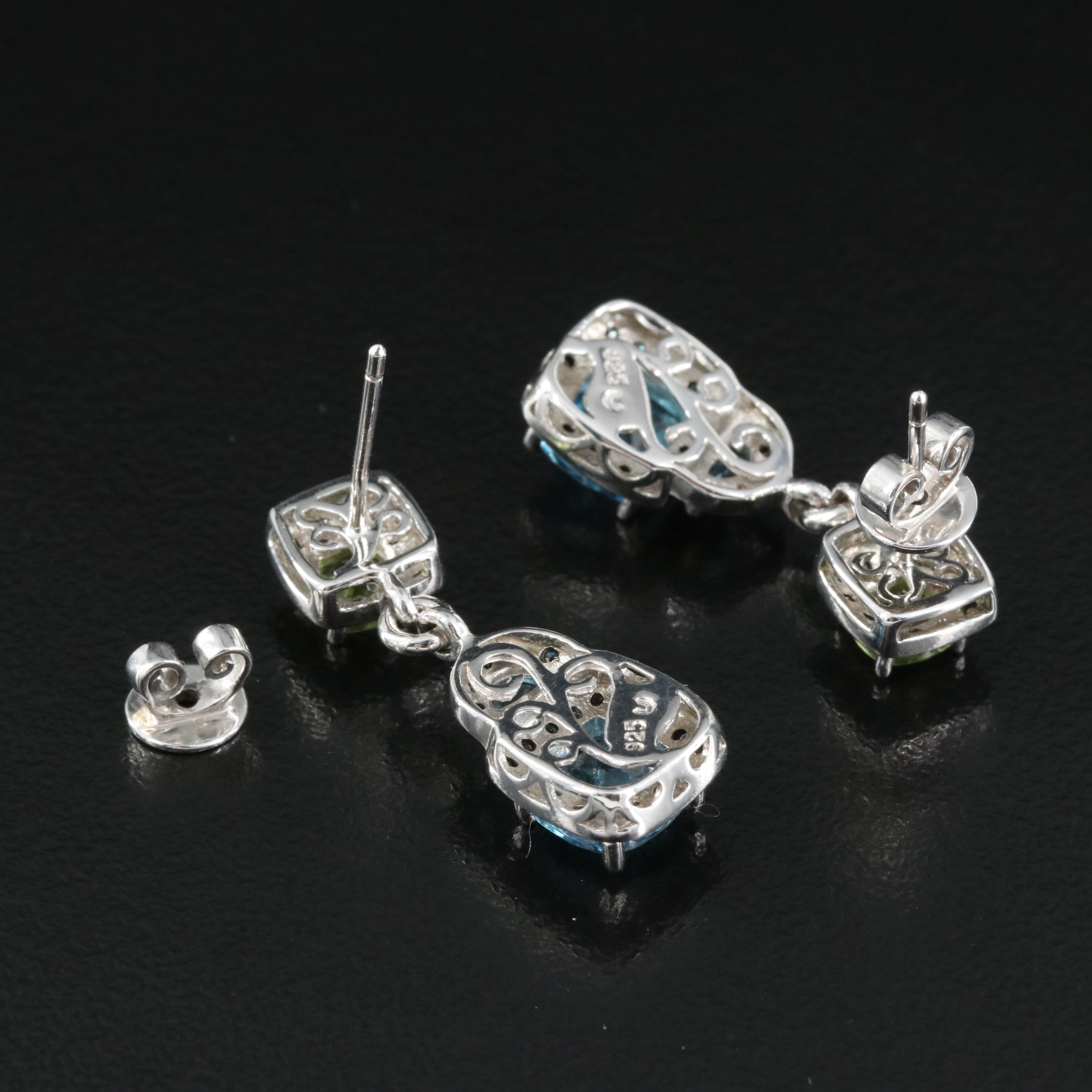 Sterling Silver Topaz, Peridot and Diamond Earrings