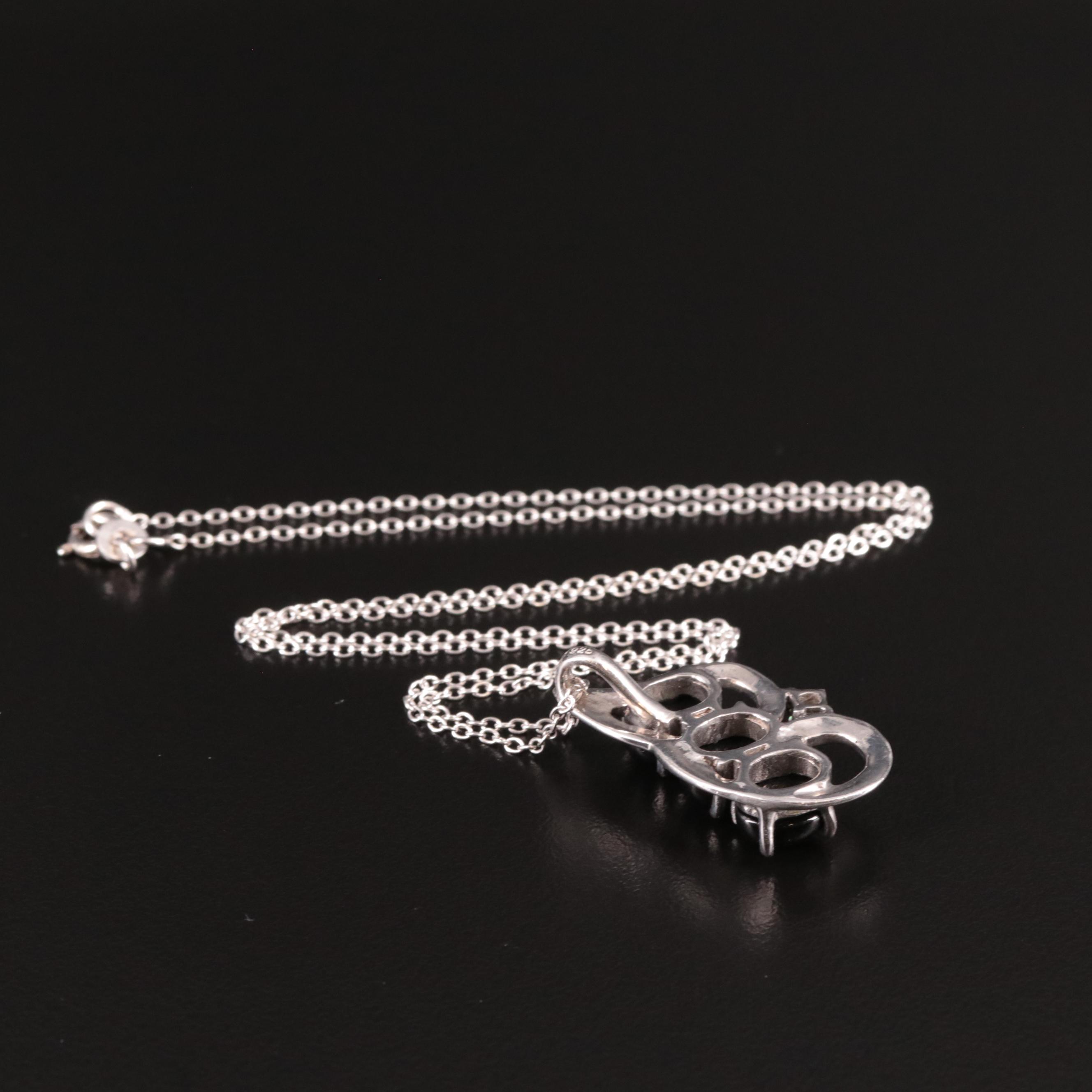 Sterling Silver Black Onyx and Cubic Zirconia Pendant Necklace