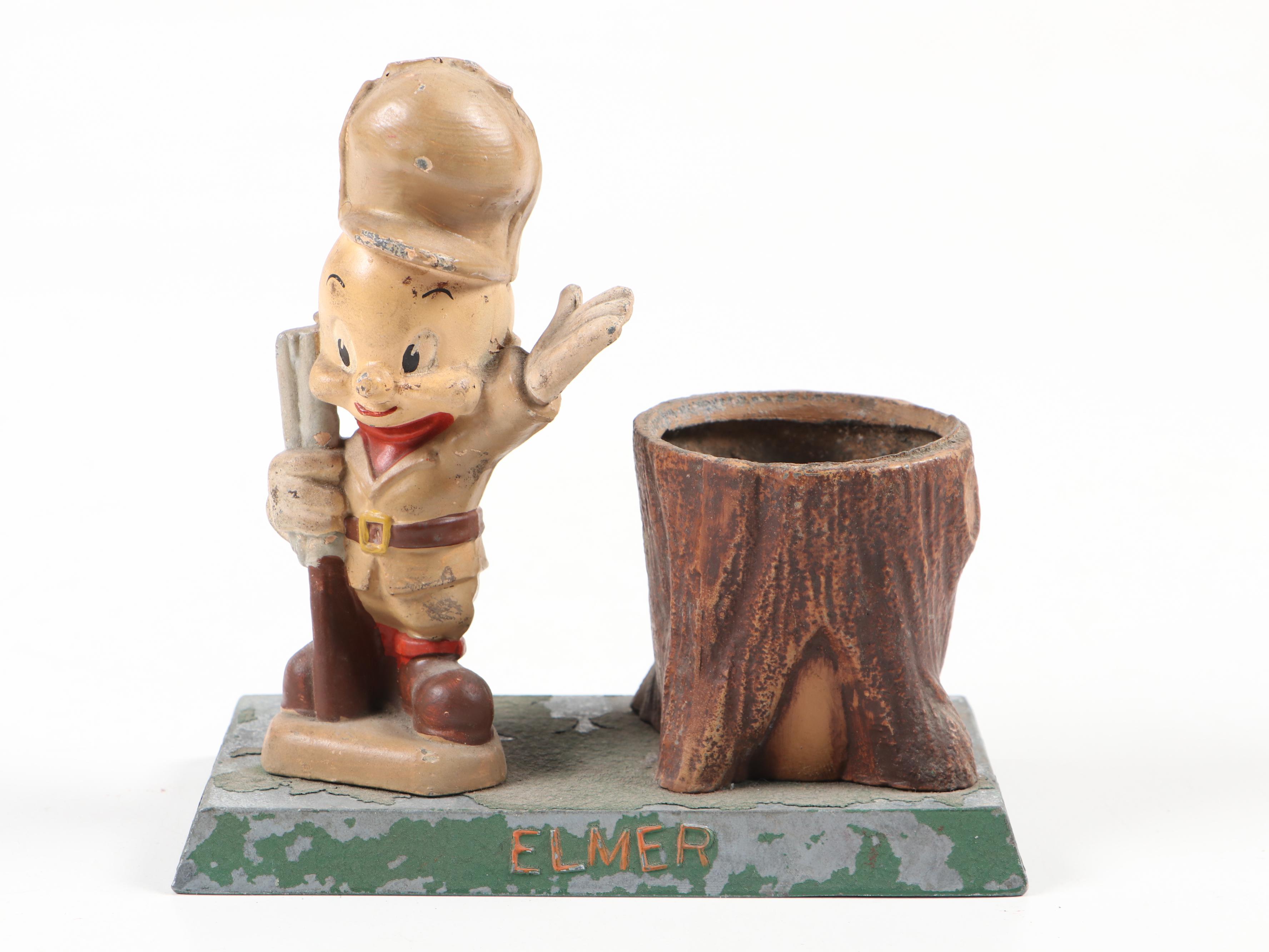 Looney Tunes Elmer Fudd and Porky Pig Spelter Figurines, Mid-20th Century