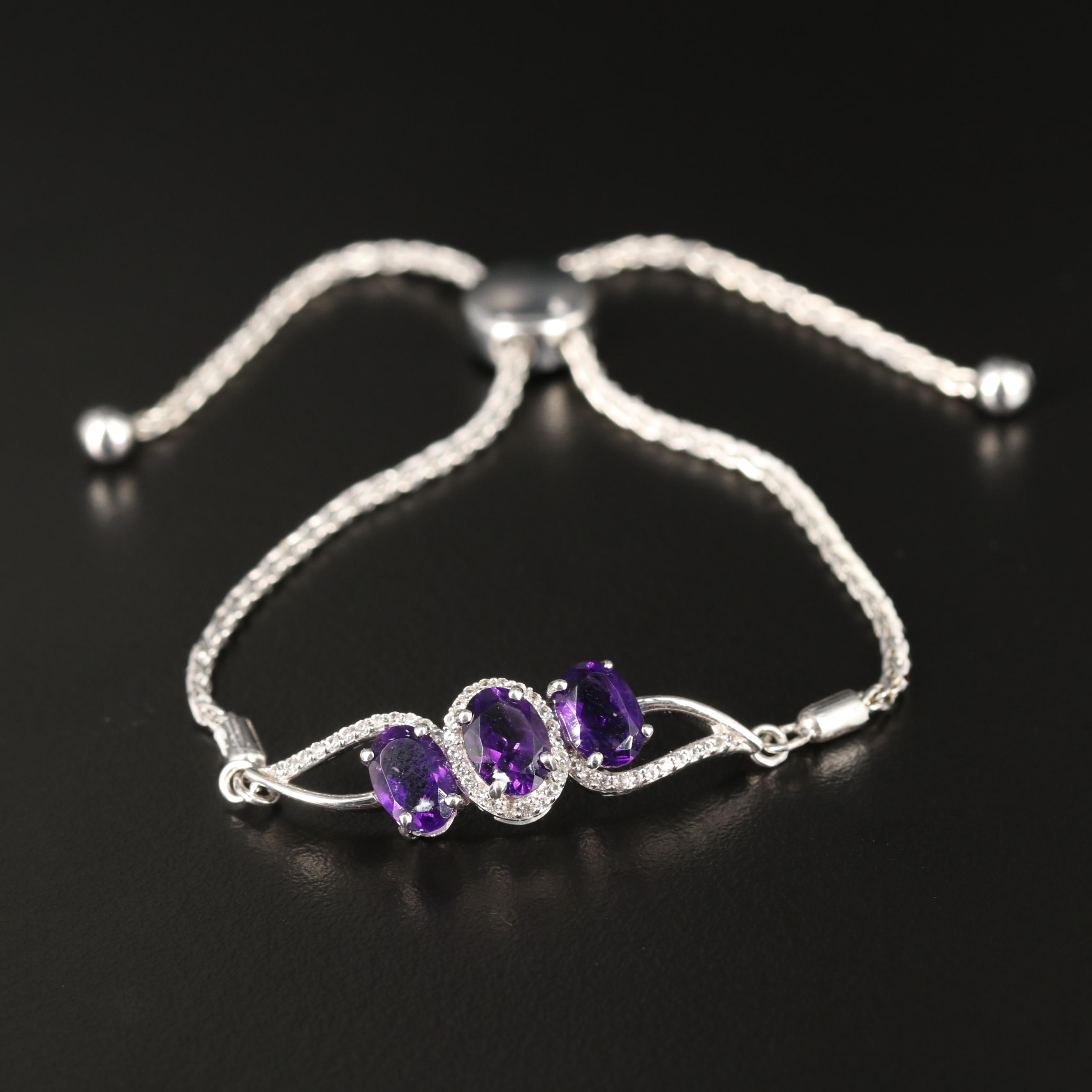 Sterling Amethyst and Sapphire Bolo Bracelet