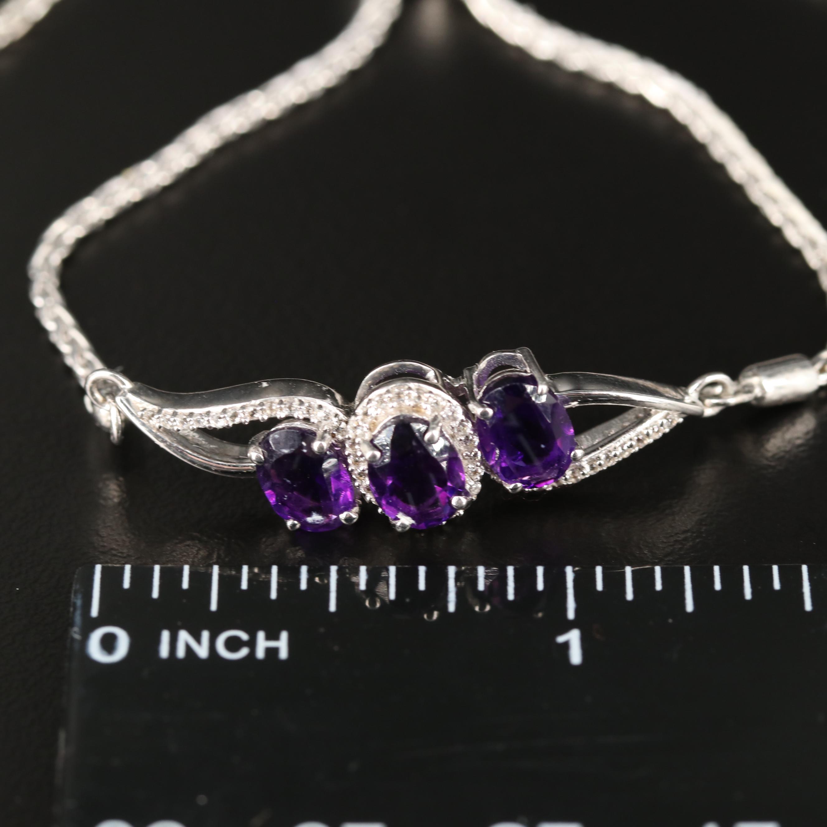 Sterling Amethyst and Sapphire Bolo Bracelet