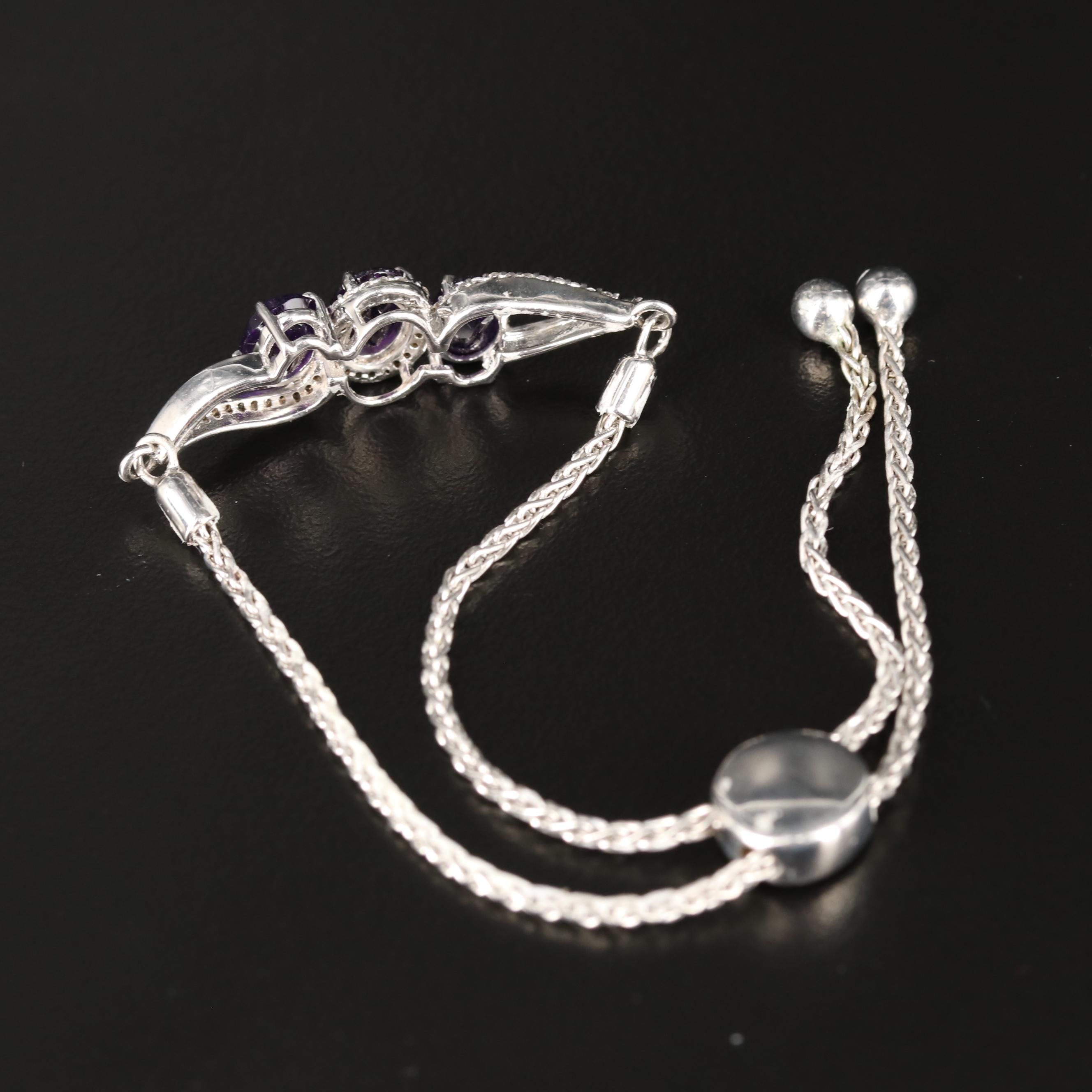 Sterling Amethyst and Sapphire Bolo Bracelet