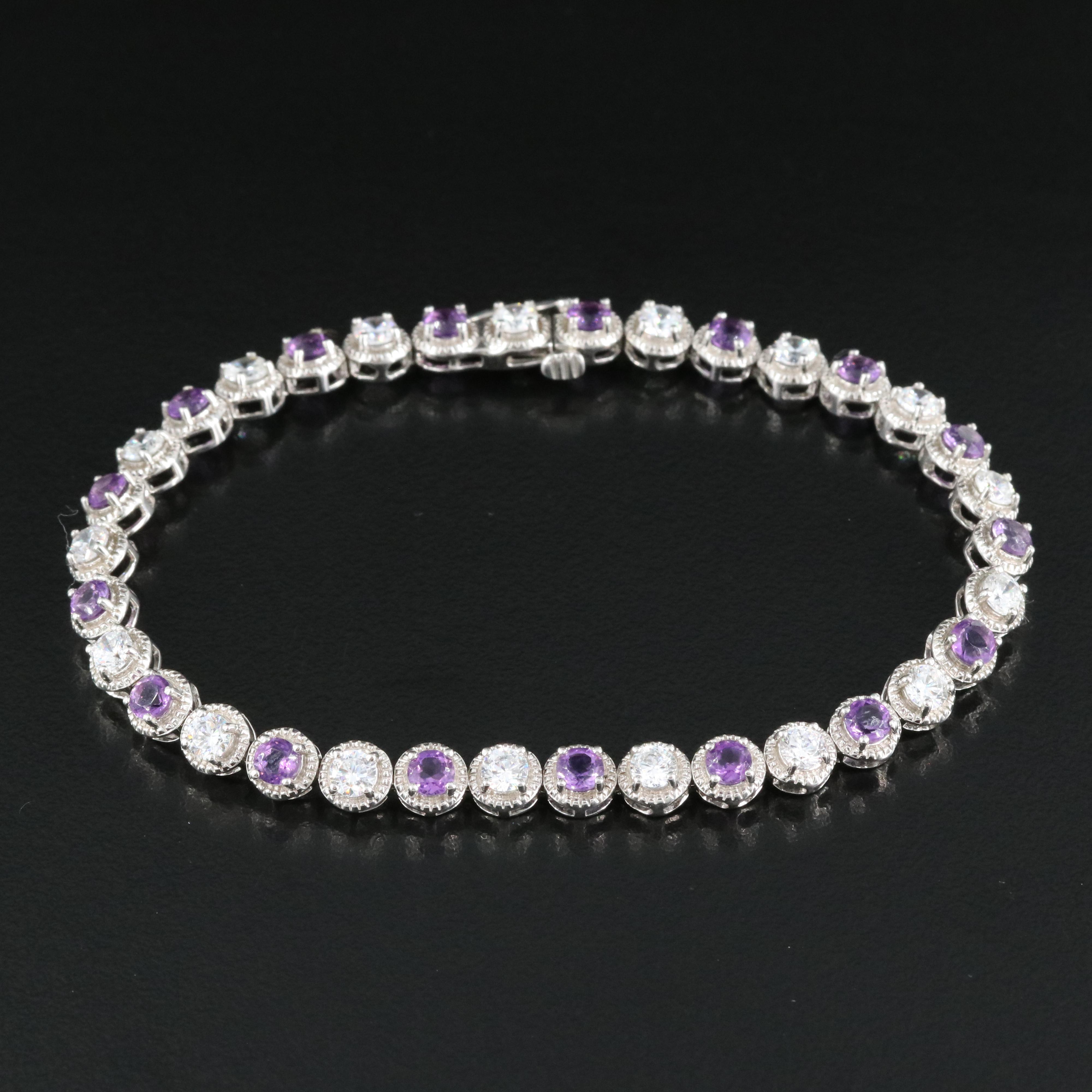 Sterling Amethyst and Cubic Zirconia Bracelet