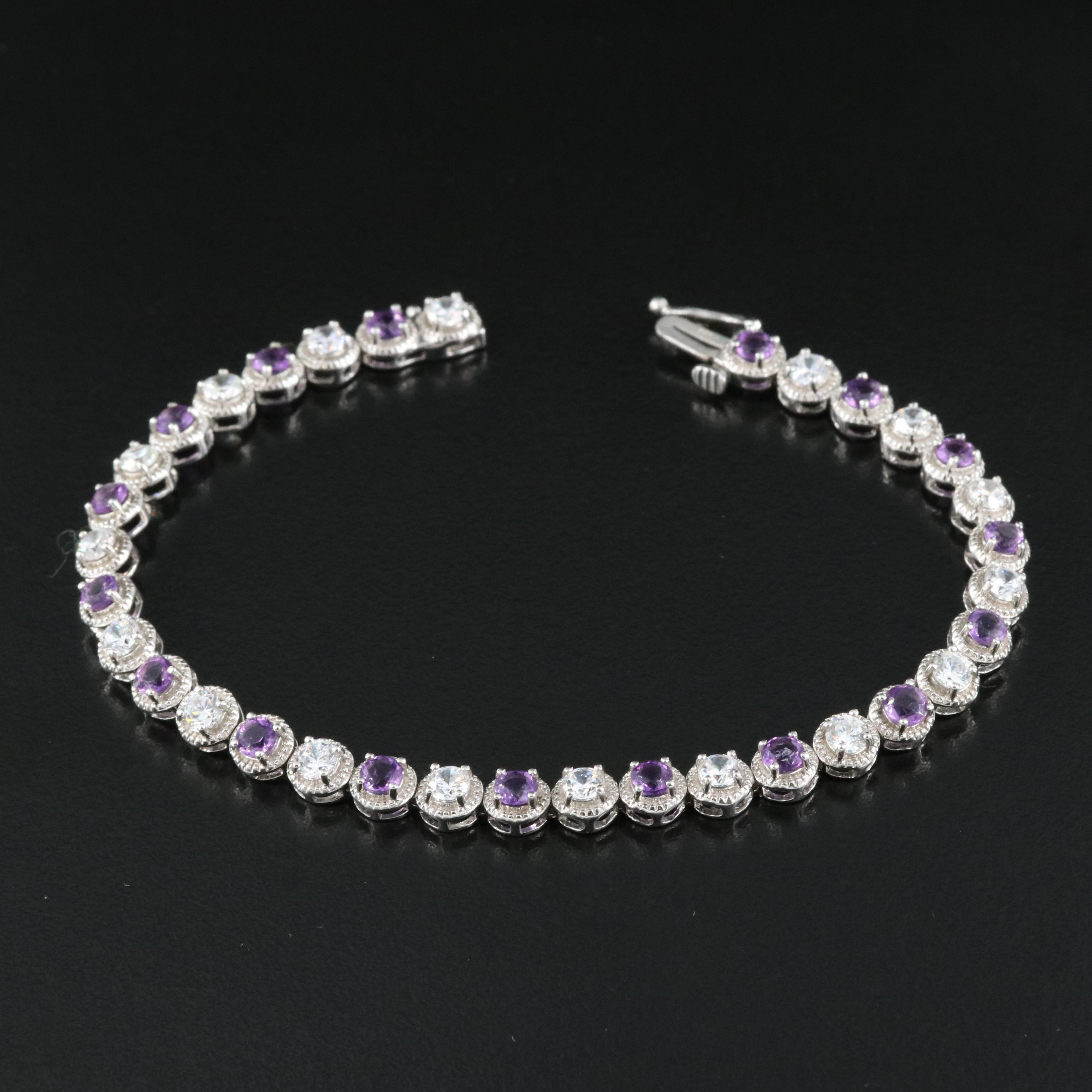 Sterling Amethyst and Cubic Zirconia Bracelet
