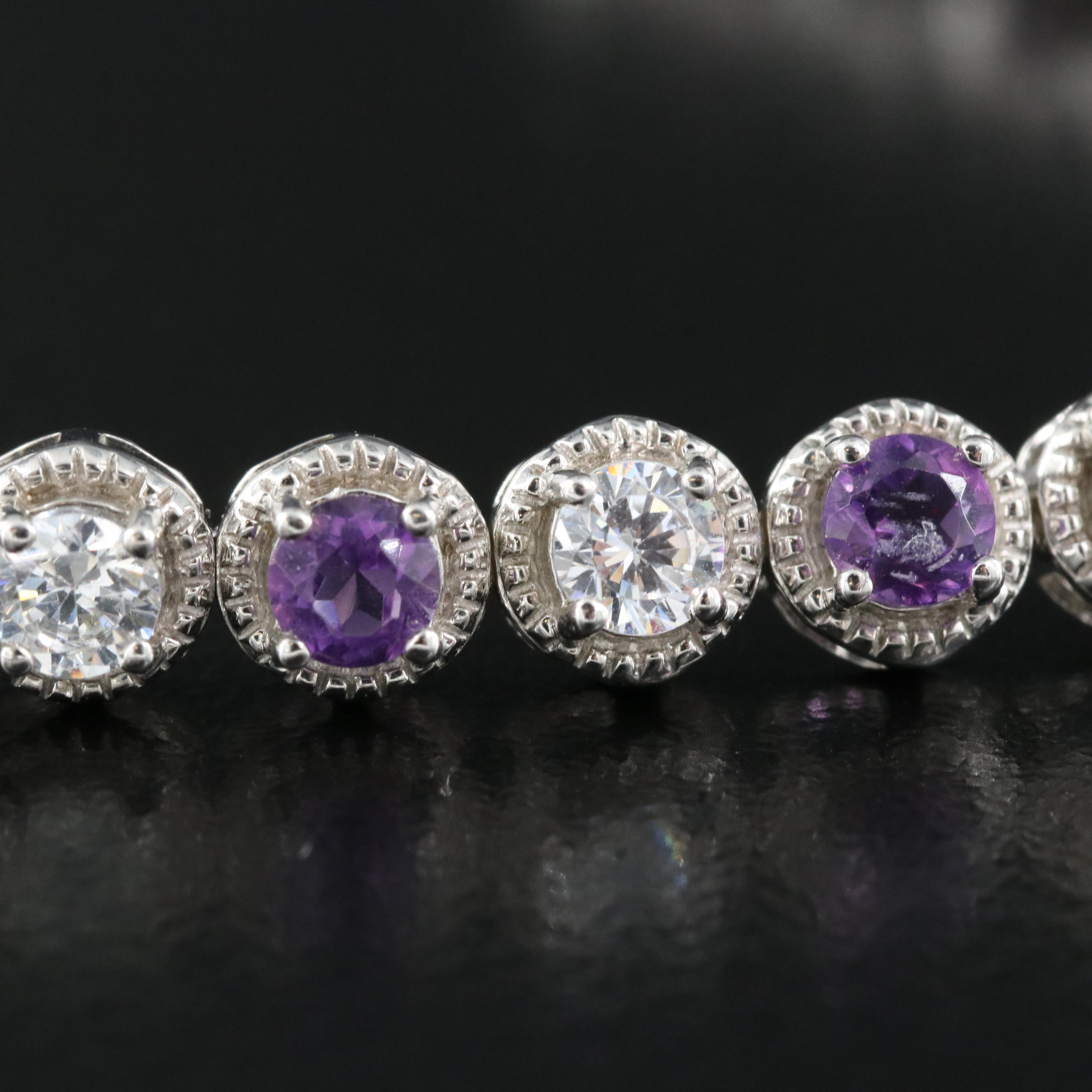 Sterling Amethyst and Cubic Zirconia Bracelet