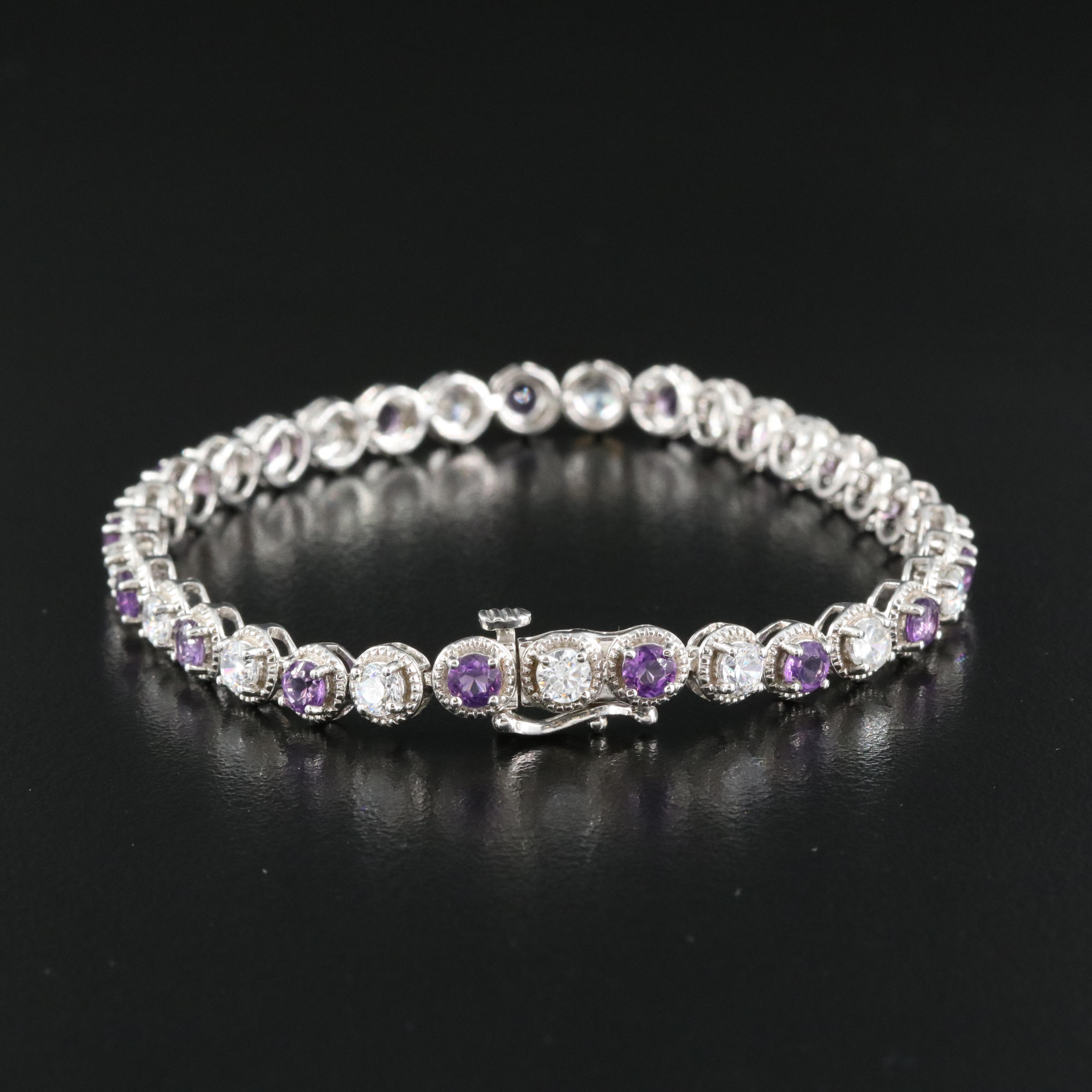 Sterling Amethyst and Cubic Zirconia Bracelet