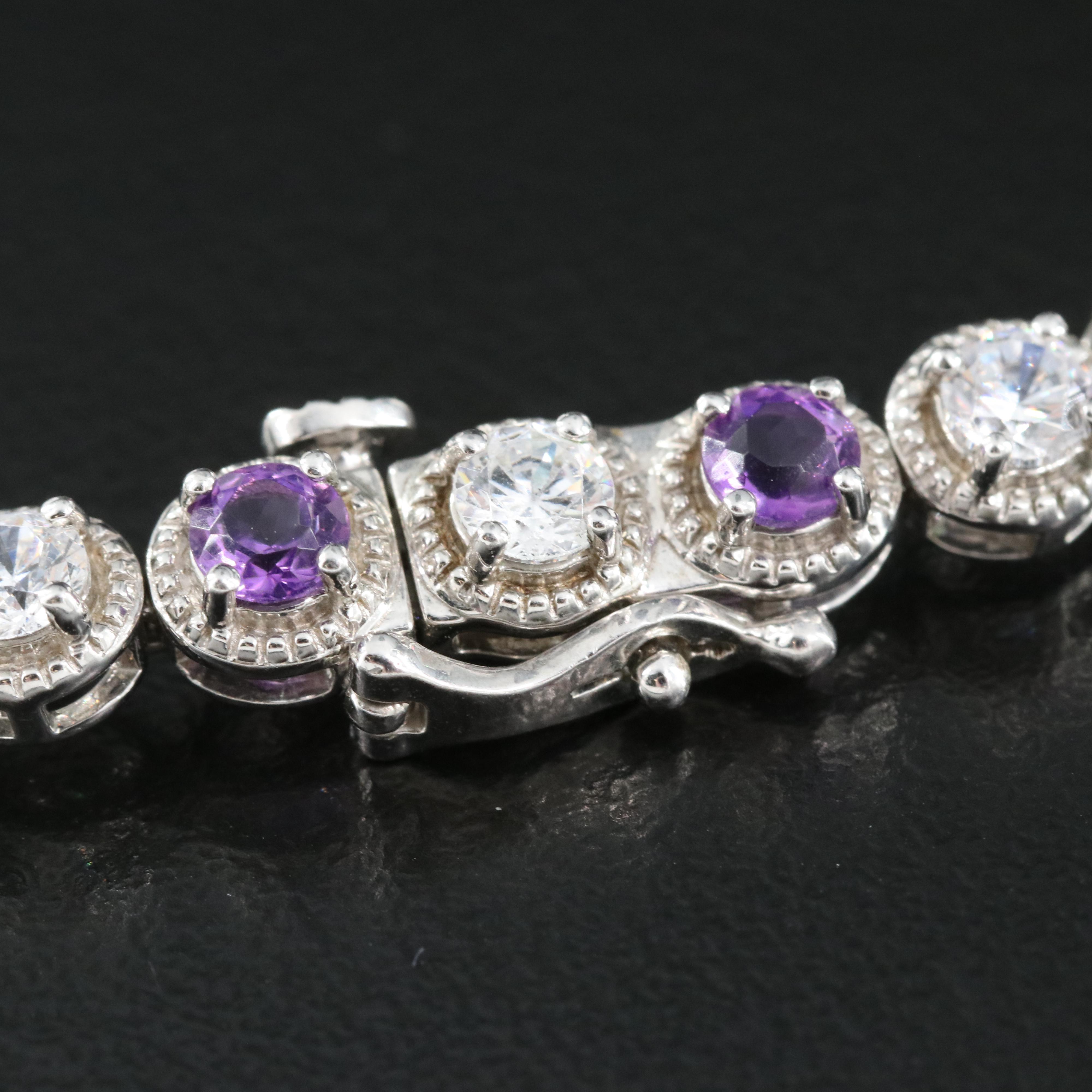 Sterling Amethyst and Cubic Zirconia Bracelet