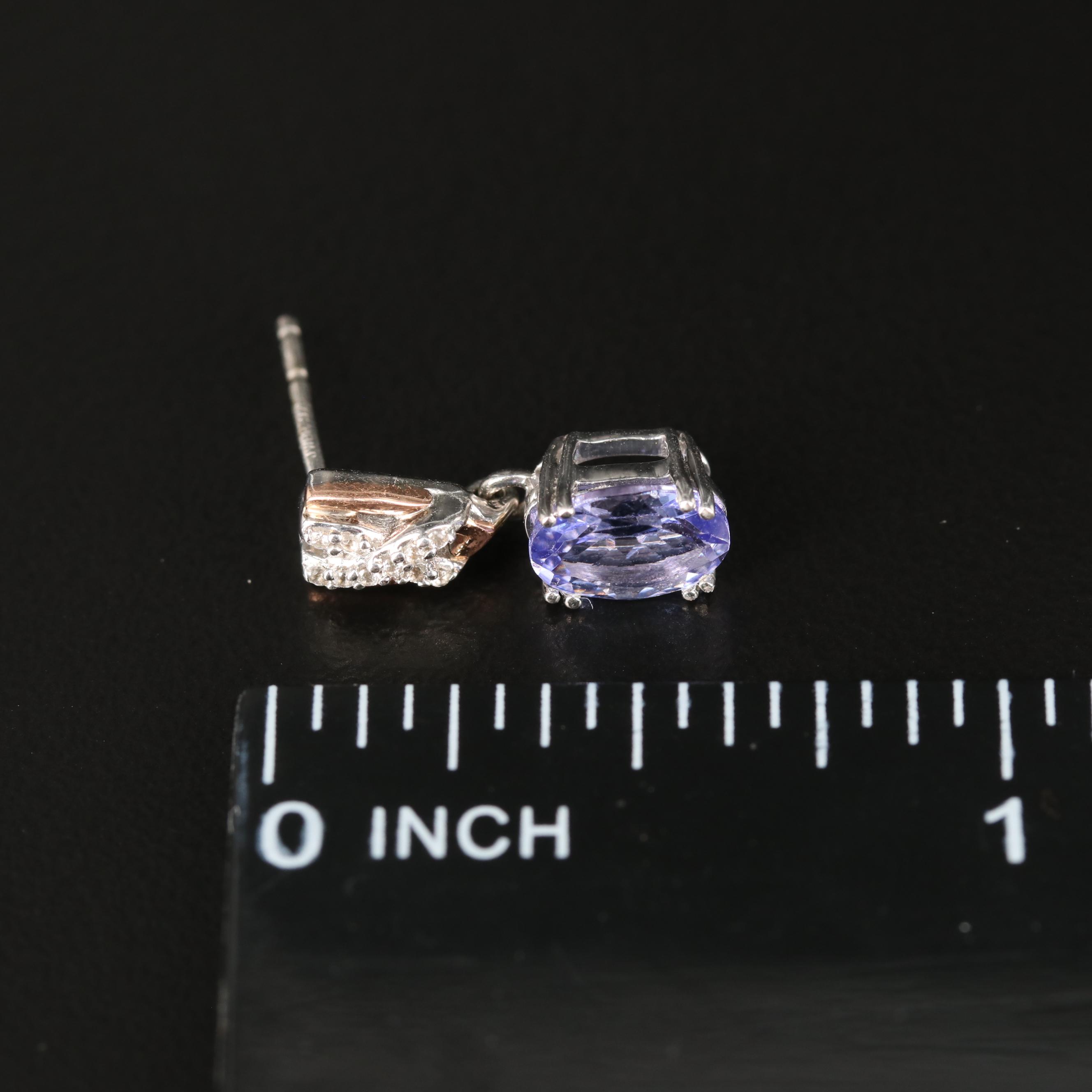 Sterling Tanzanite and White Sapphire Earrings with 10K Rose Gold Accent