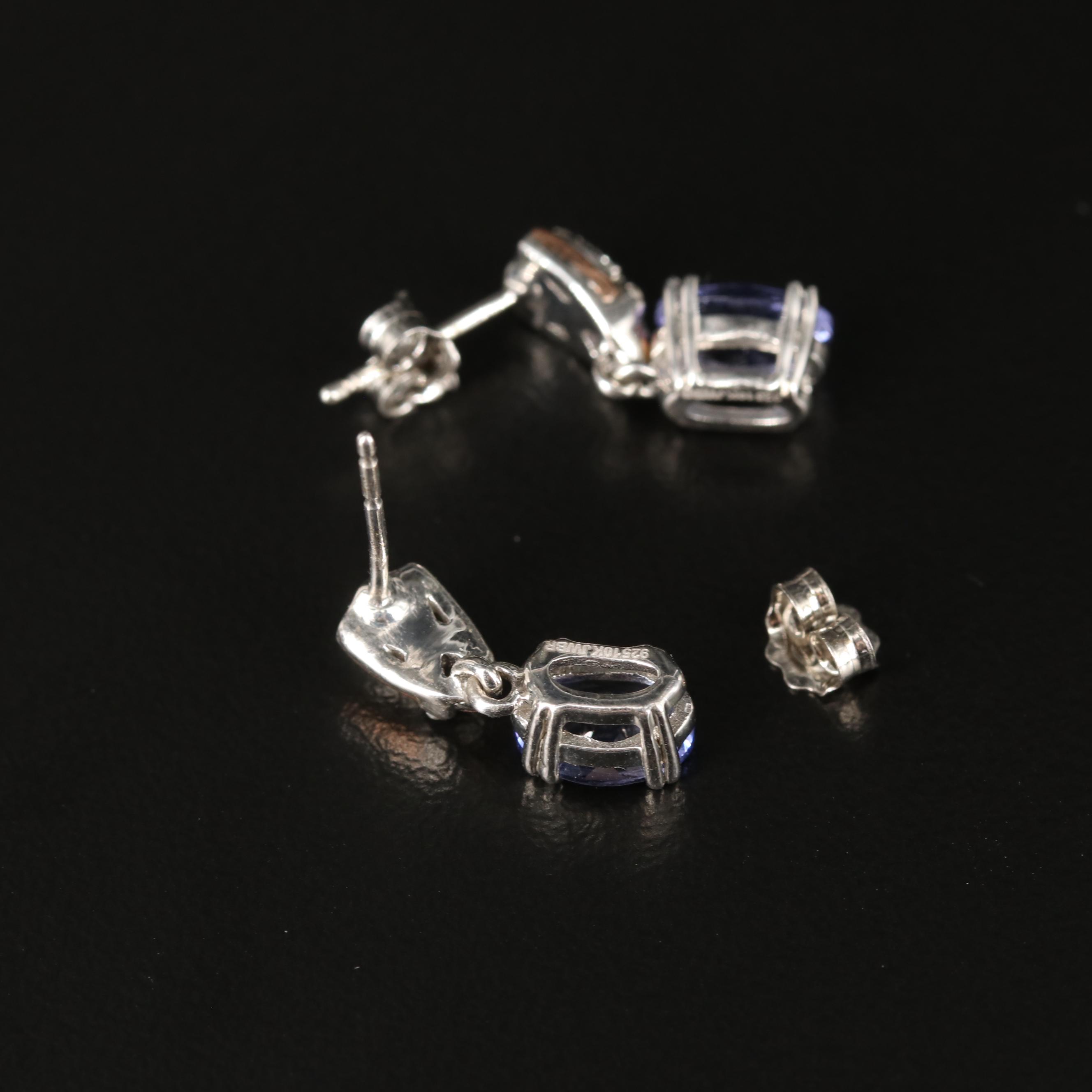 Sterling Tanzanite and White Sapphire Earrings with 10K Rose Gold Accent