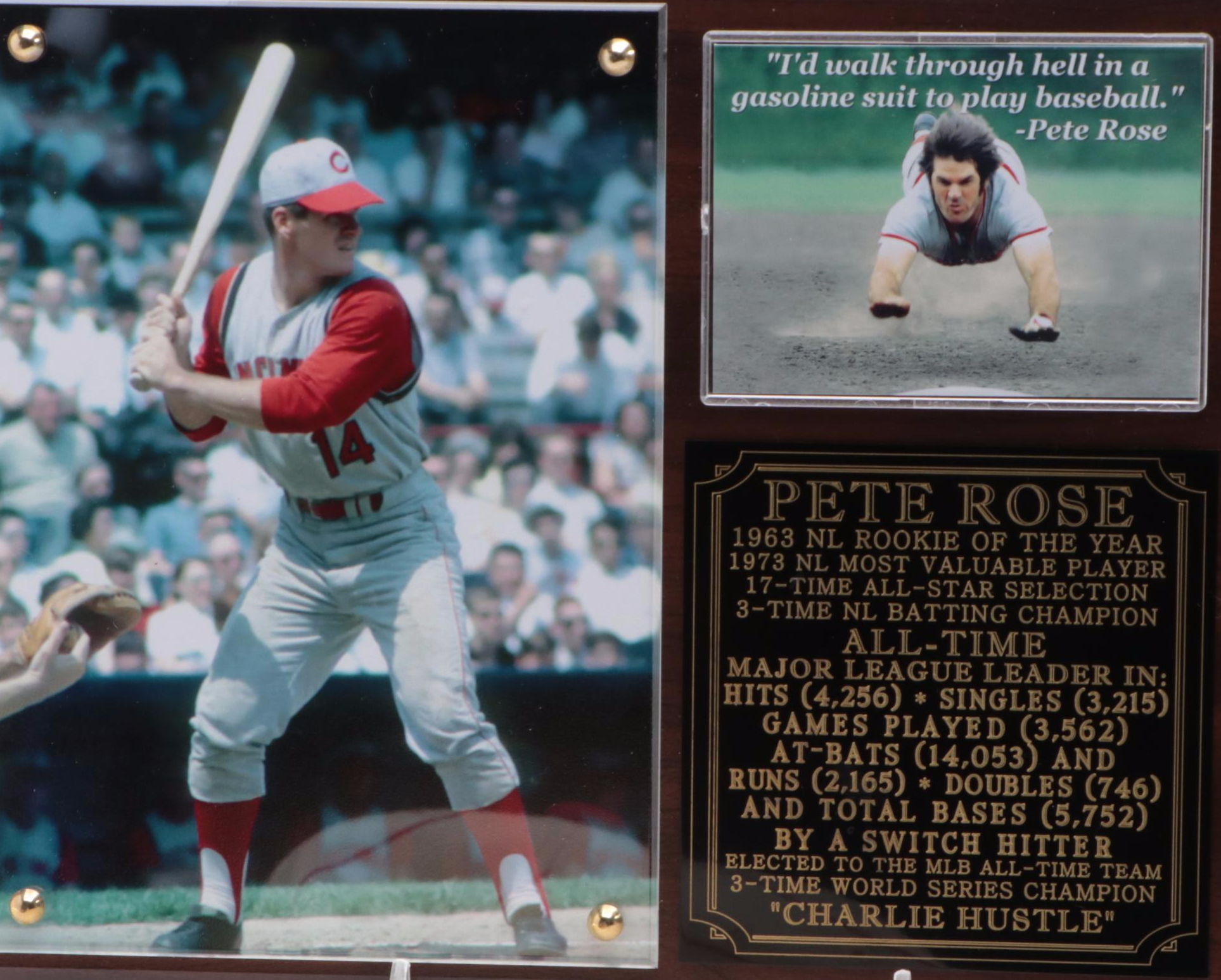 Pete Rose Signed Cincinnati Reds Cap with Big Red Machine Plaques