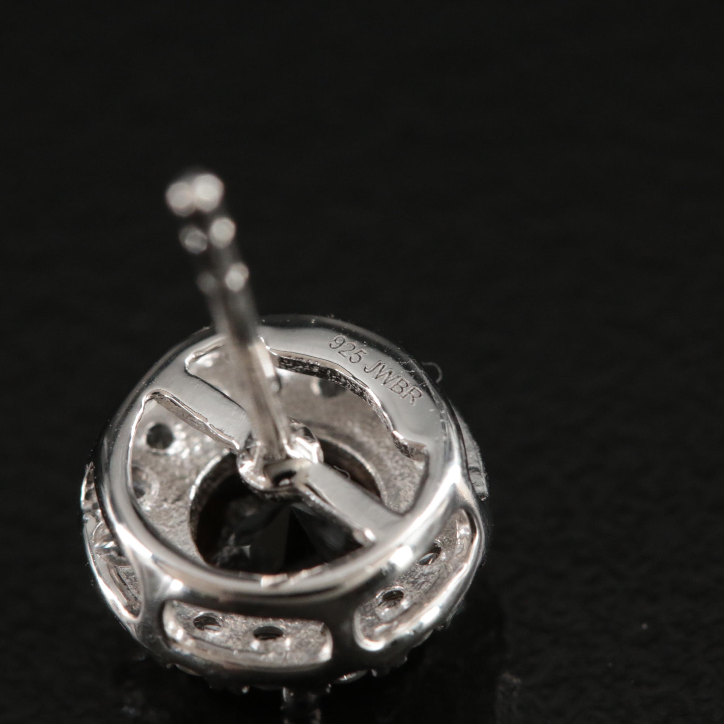 Sterling Smoky Quartz and Sapphire Halo Earrings