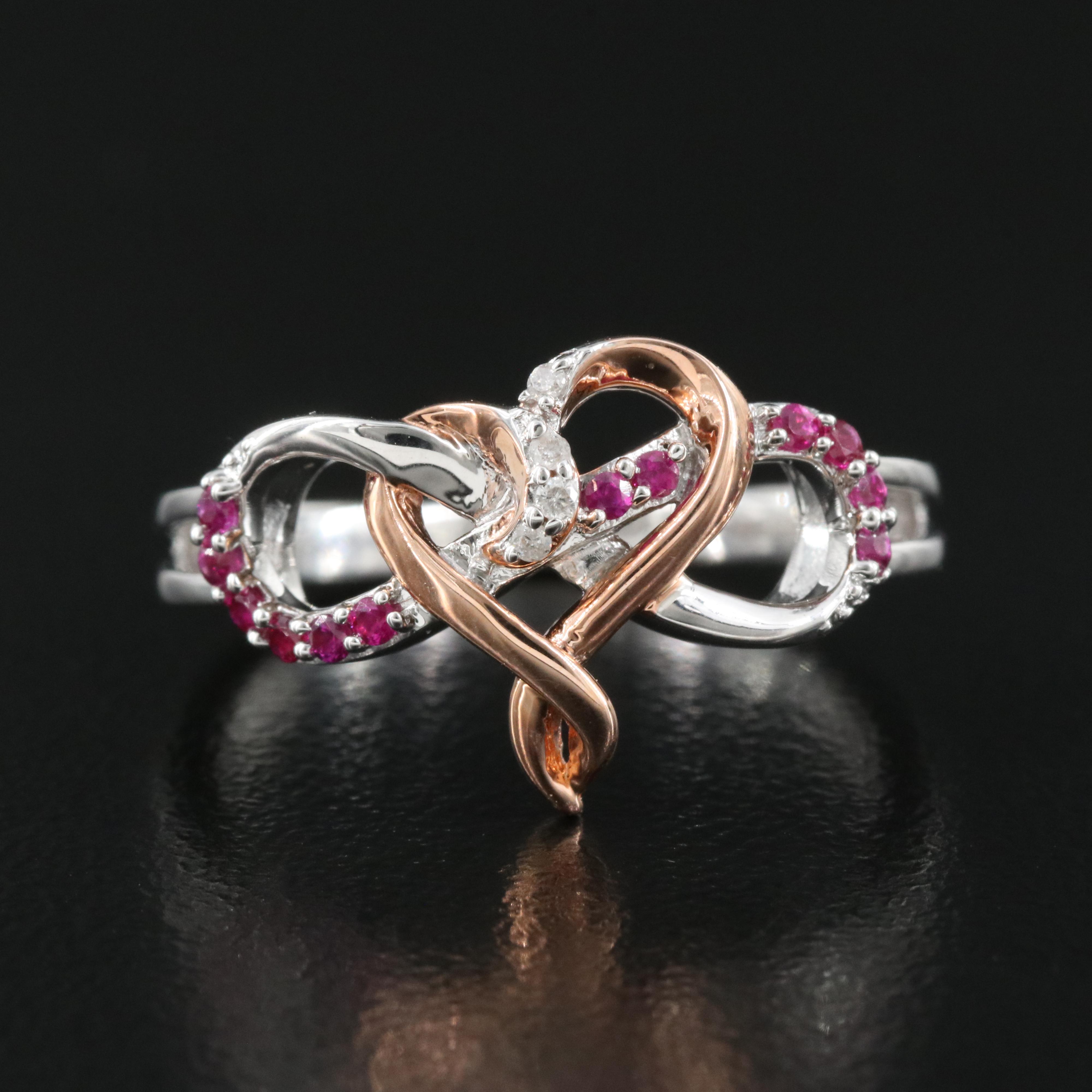 Sterling Ruby and Diamond Infinity Heart Ring