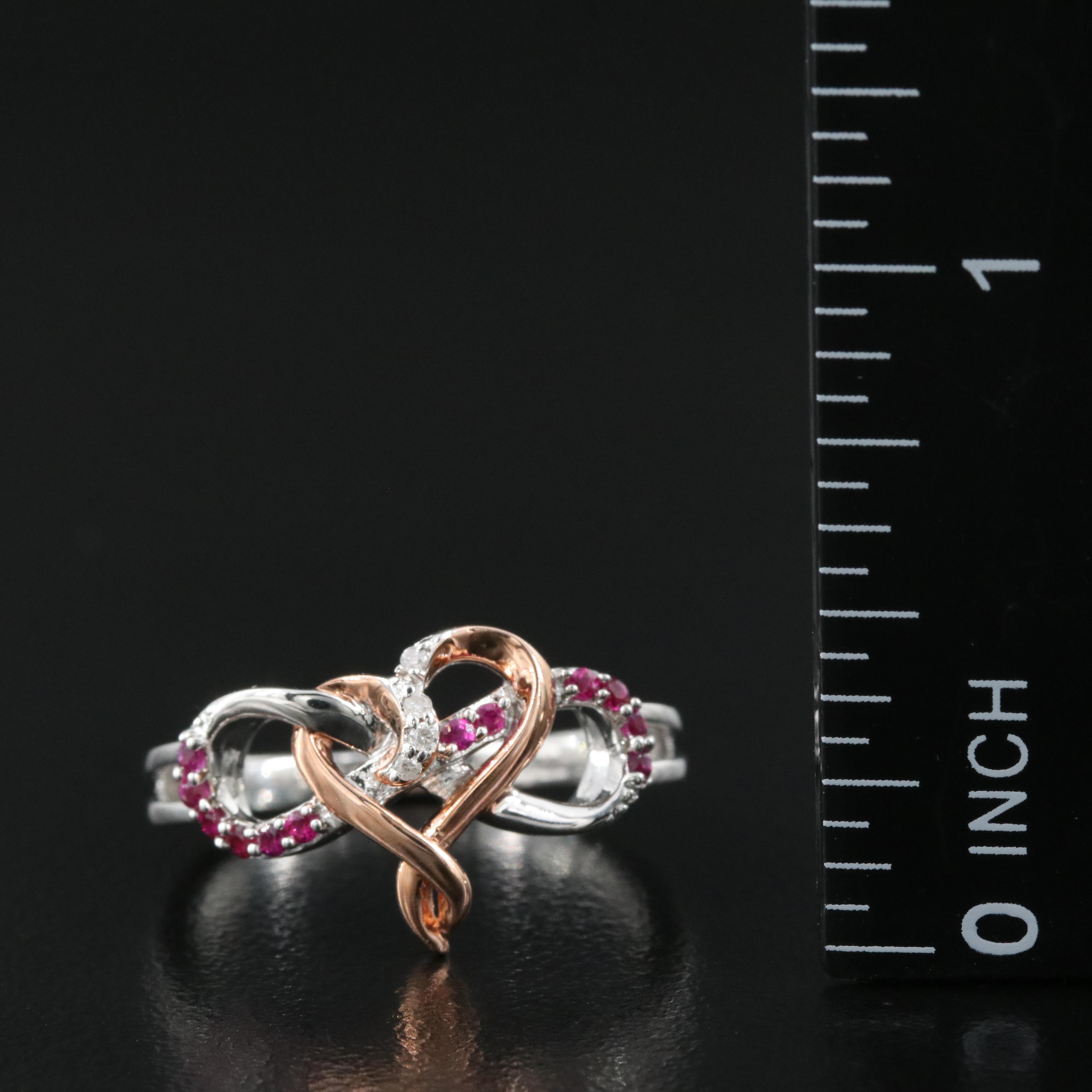 Sterling Ruby and Diamond Infinity Heart Ring