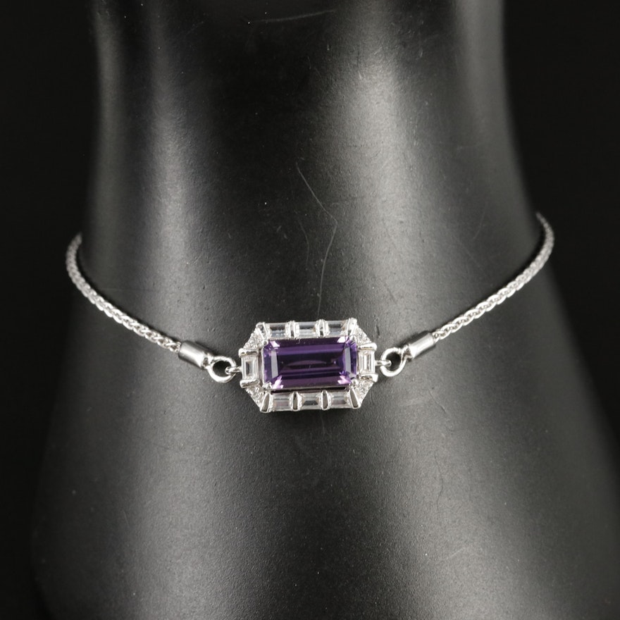 Sterling Amethyst and Sapphire Bolo Bracelet