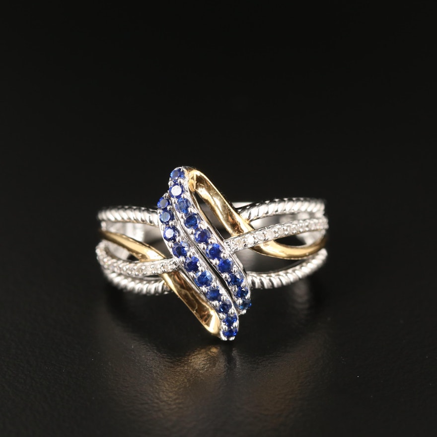 Sterling Sapphire and Diamond Crossover Ring